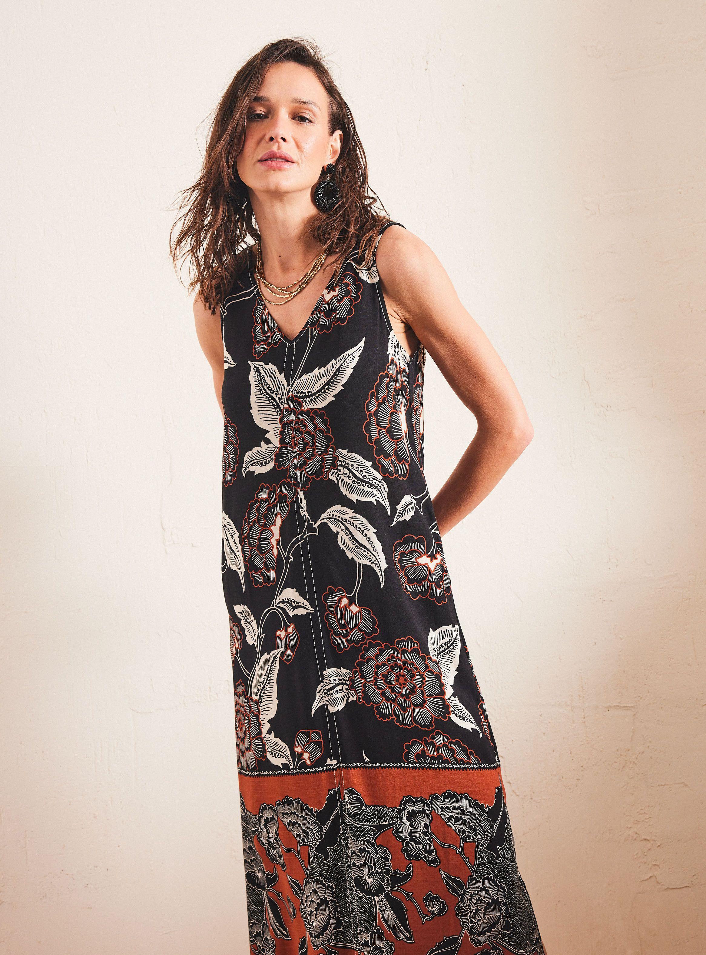 Vestido Estampado con Detalle de Pespuntes-0