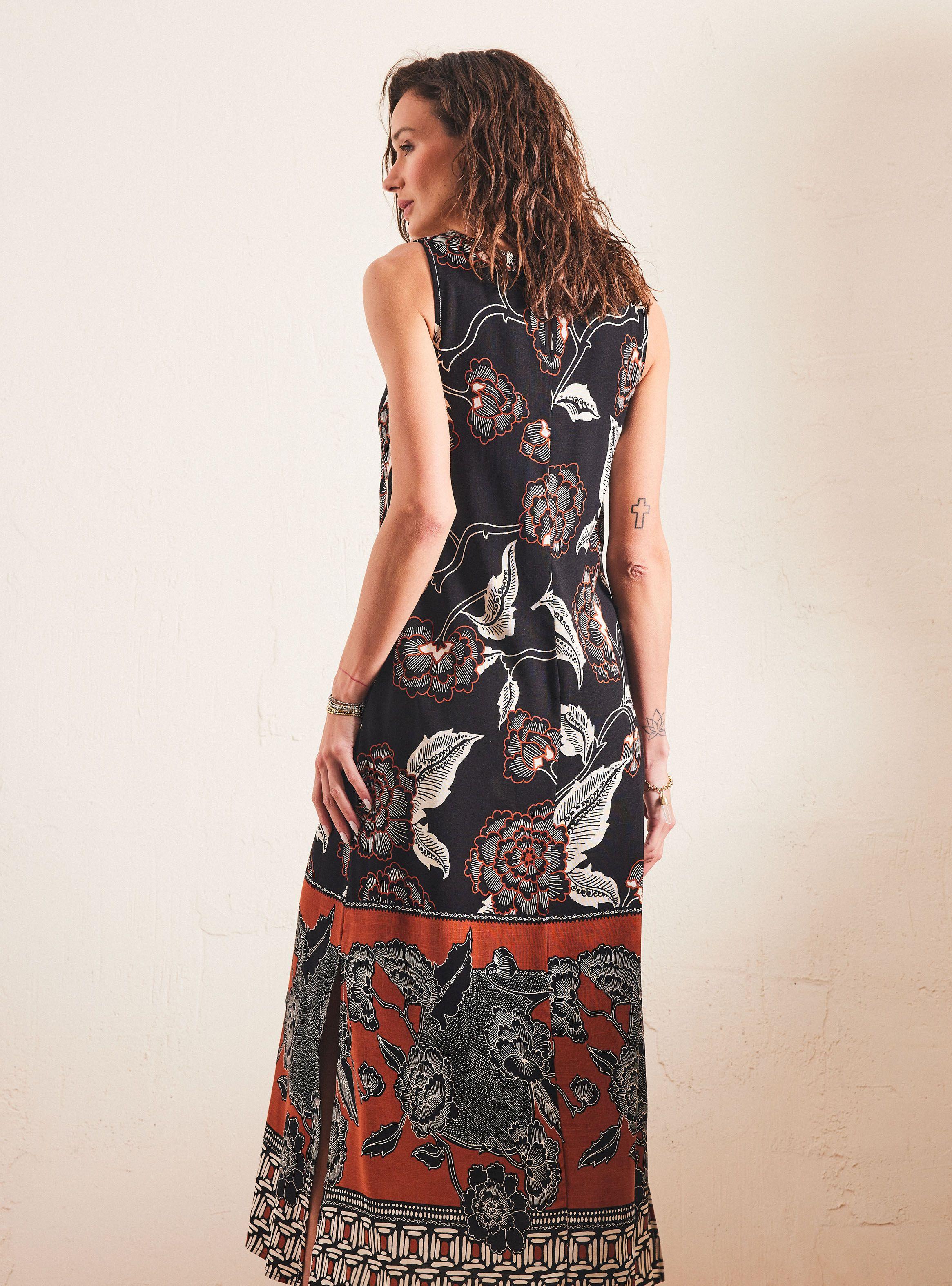 Vestido Estampado con Detalle de Pespuntes-1