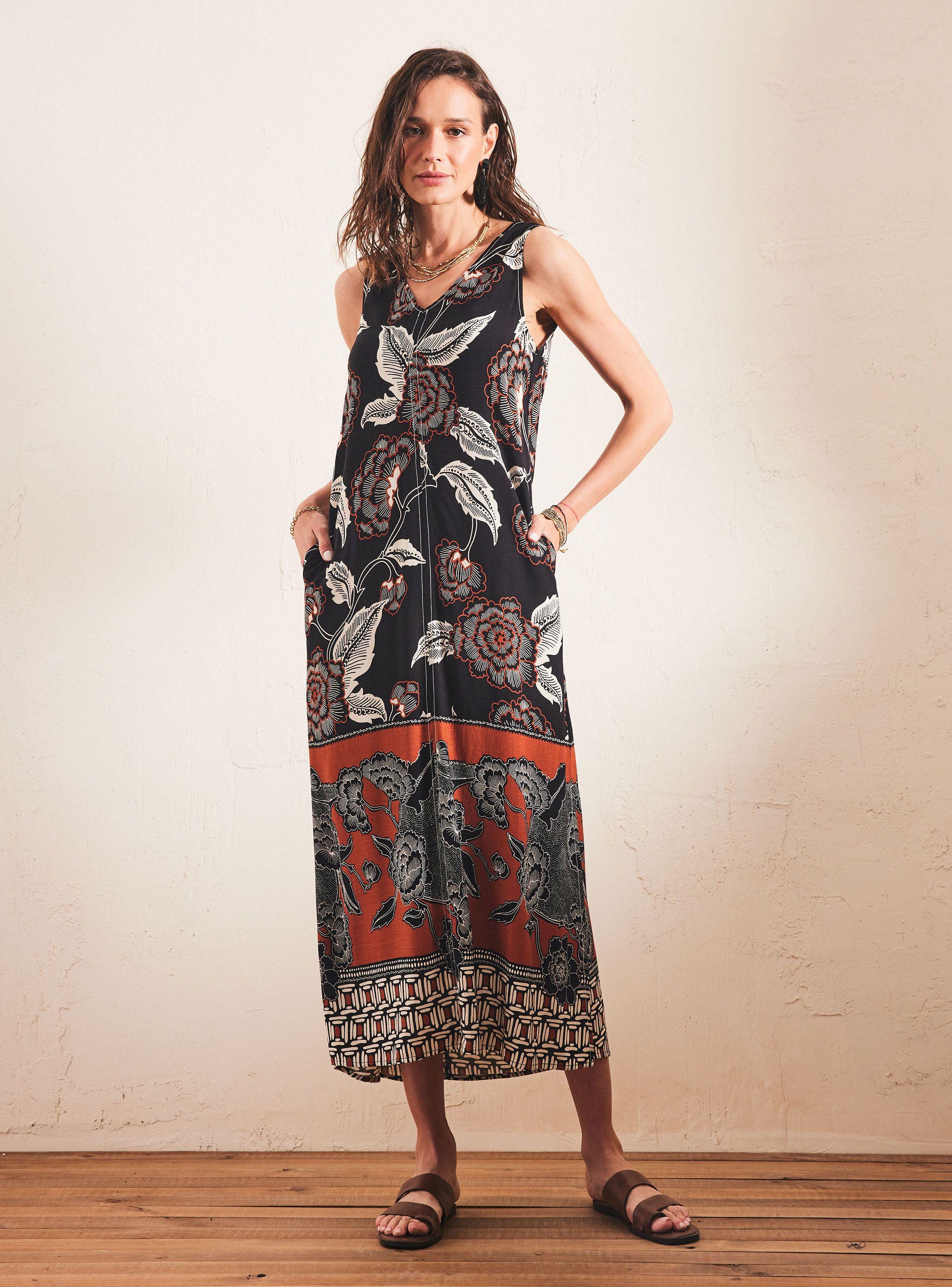 Vestido Estampado con Detalle de Pespuntes-4