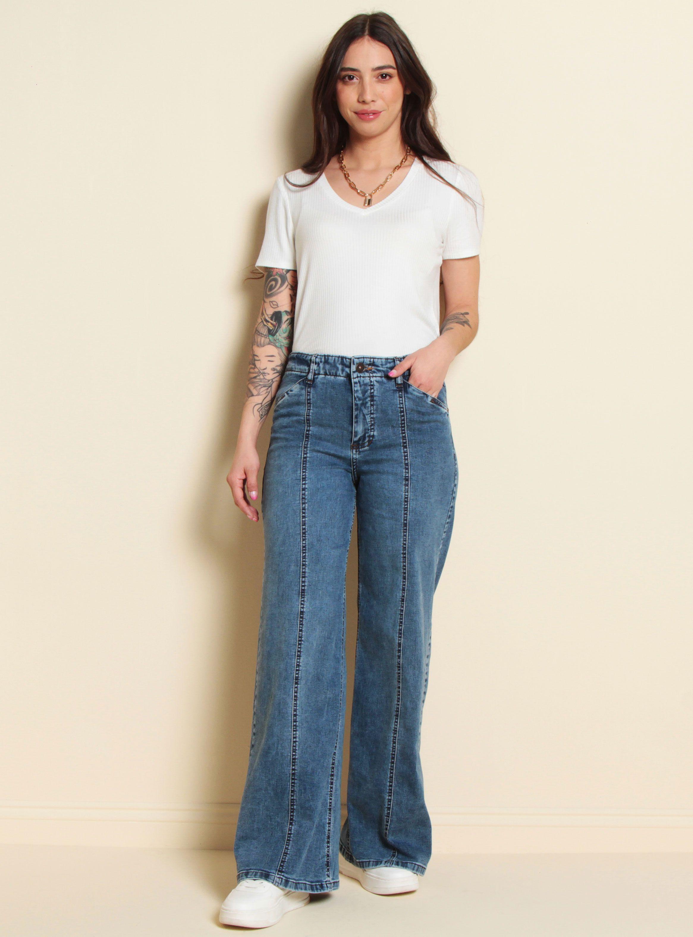 Jeans Diseño Wide Leg Tiro Alto Pretina Interna-3