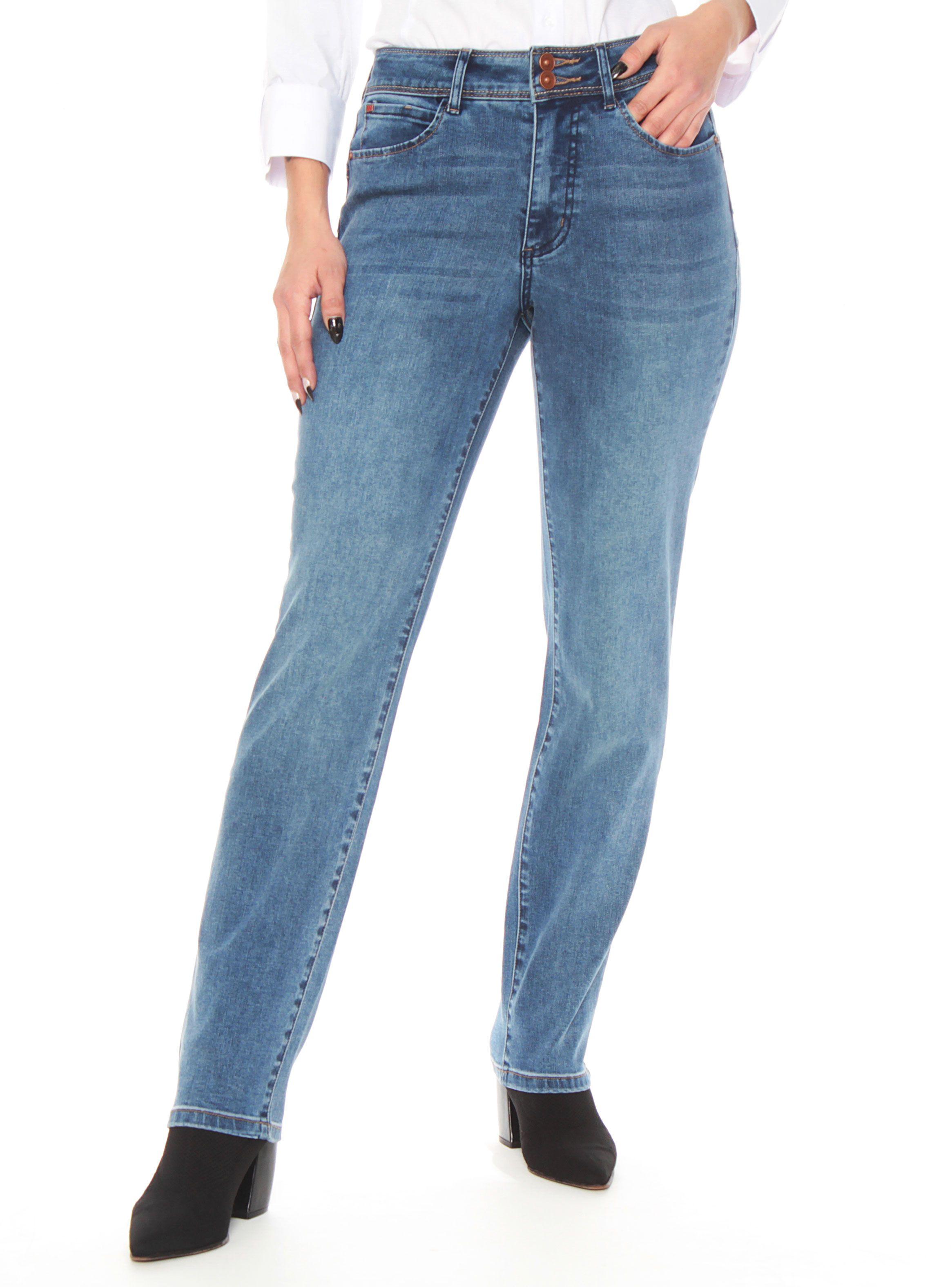 Jeans Recto Tiro Alto Push Up Pretina Media Dos Botones-0