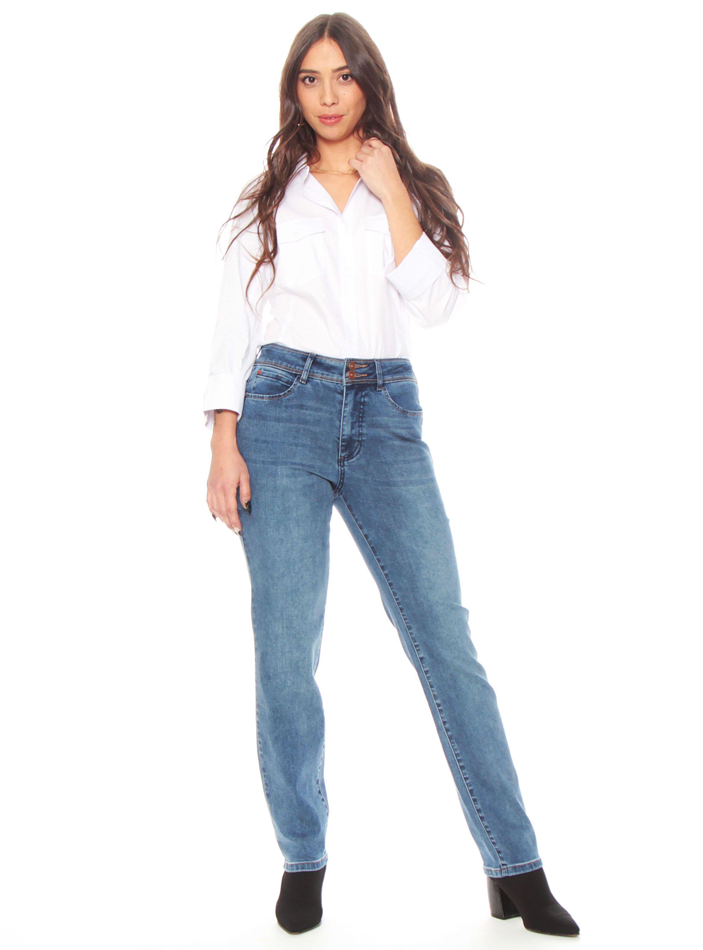 Jeans Recto Tiro Alto Push Up Pretina Media Dos Botones-3