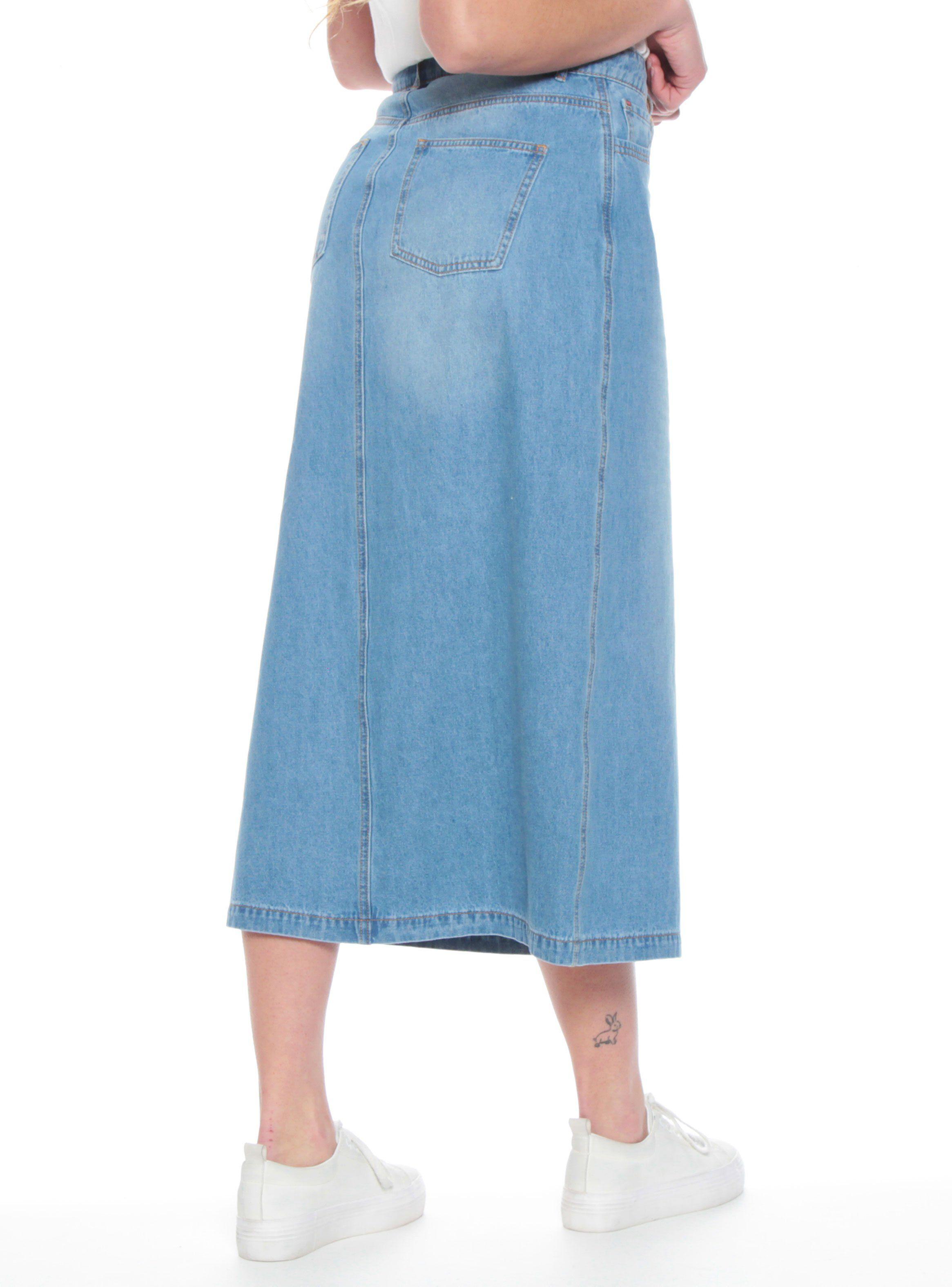 Falda Denim Midi con Corte en Delantero-1
