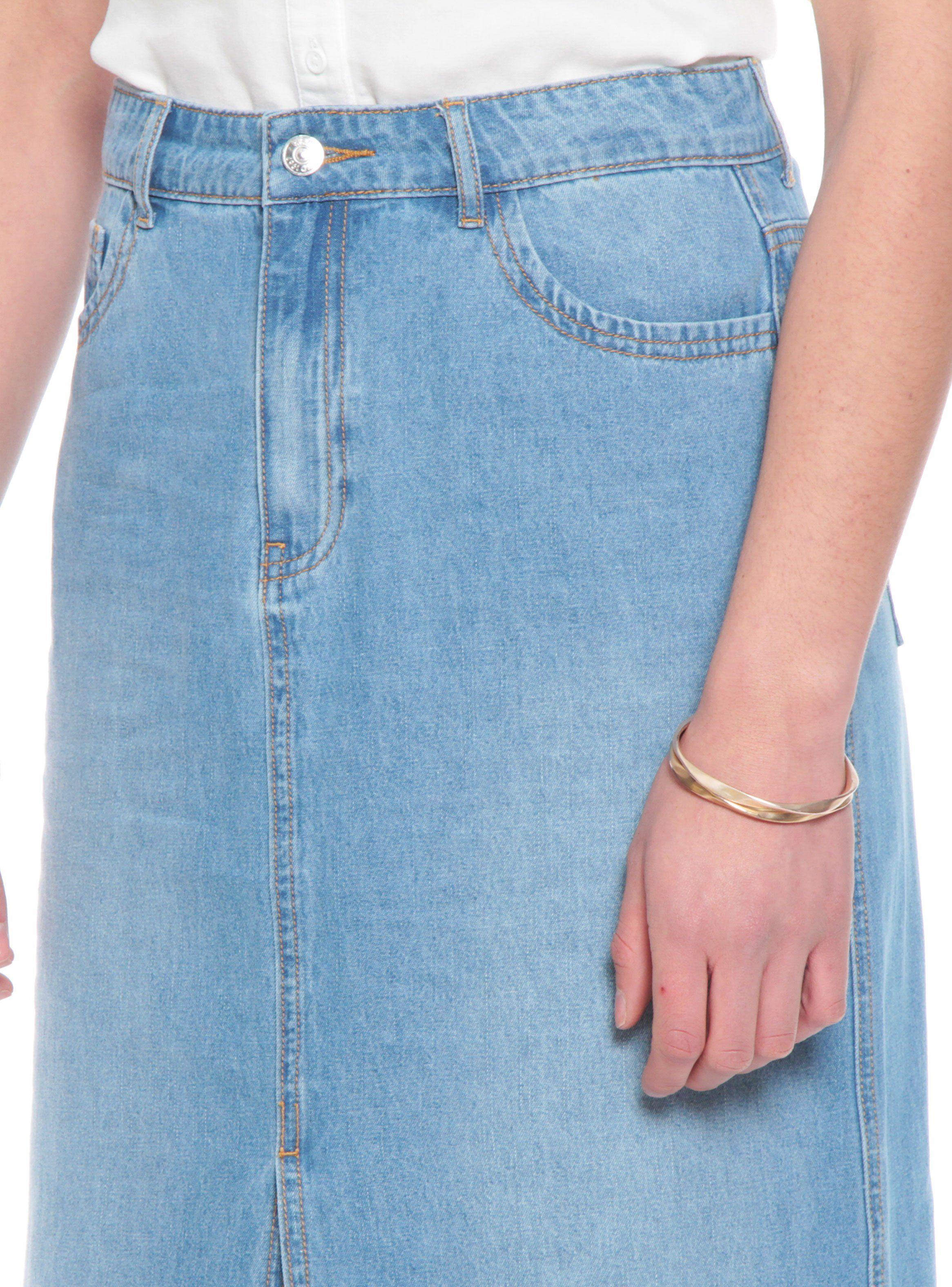 Falda Denim Midi con Corte en Delantero-2
