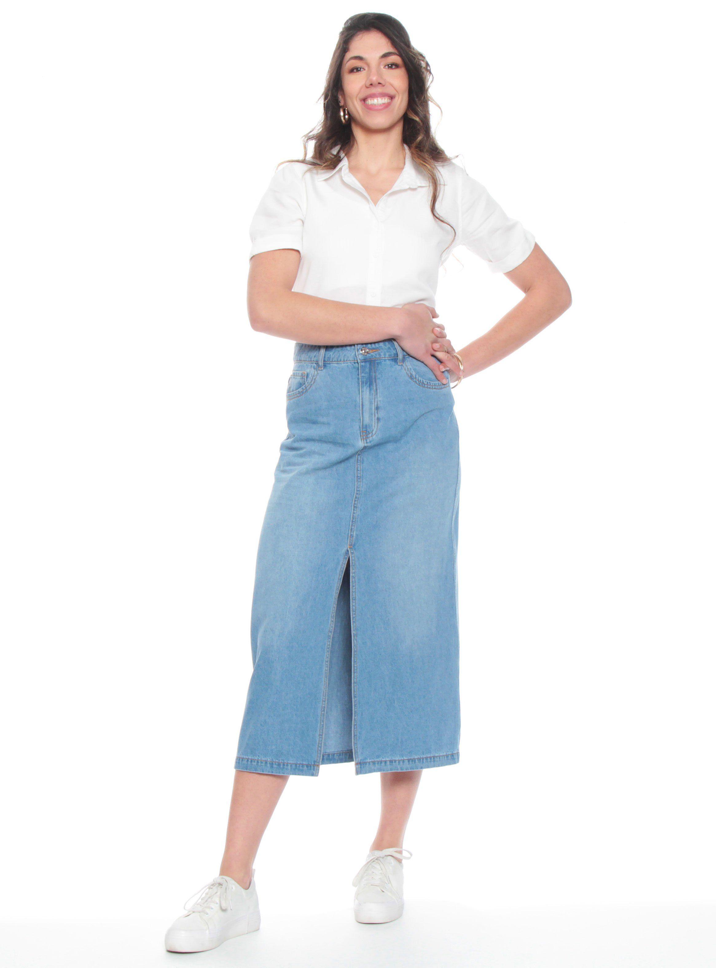 Falda Denim Midi con Corte en Delantero-3
