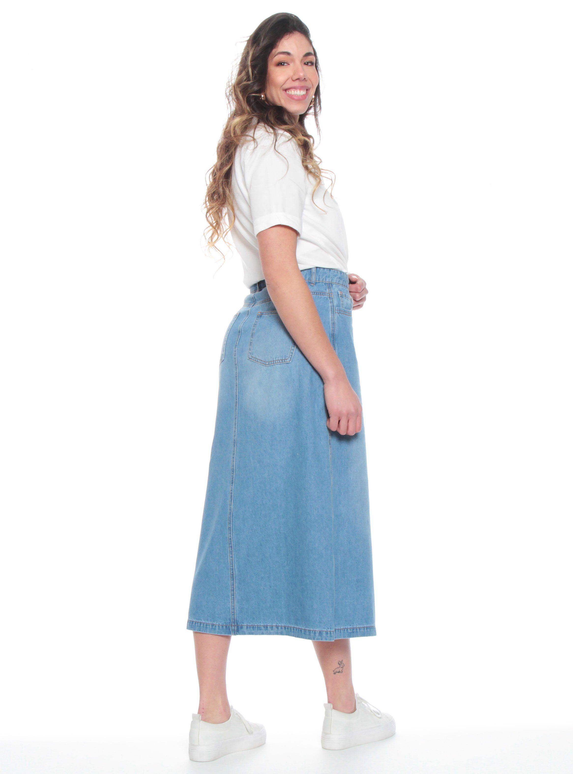 Falda Denim Midi con Corte en Delantero-4
