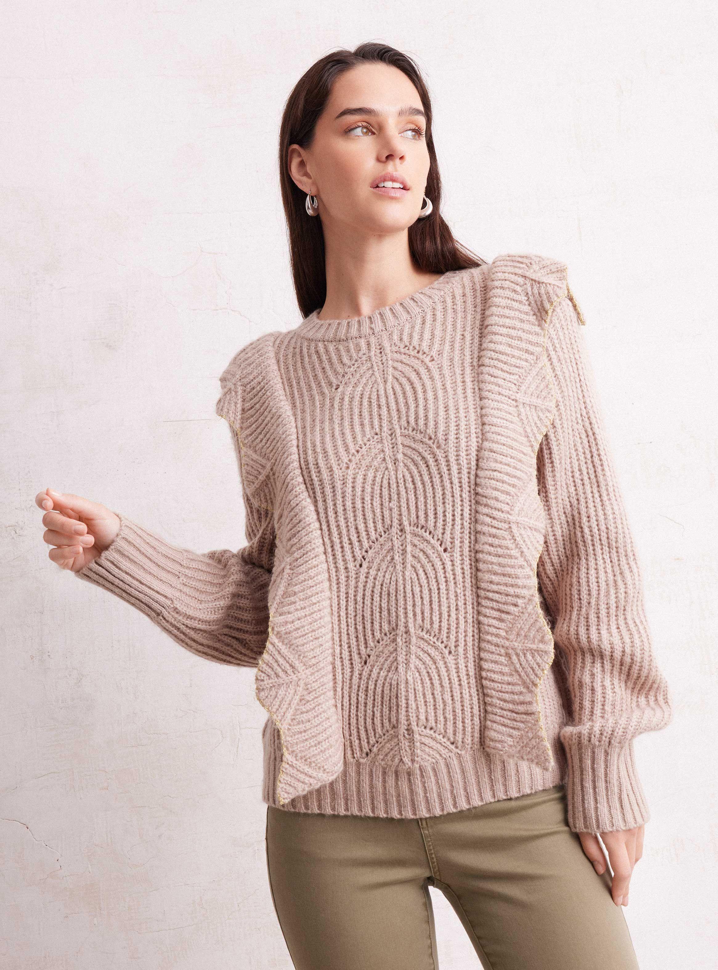 Sweater Cálido con Vuelo Vertical y Terminación Metalizada-0