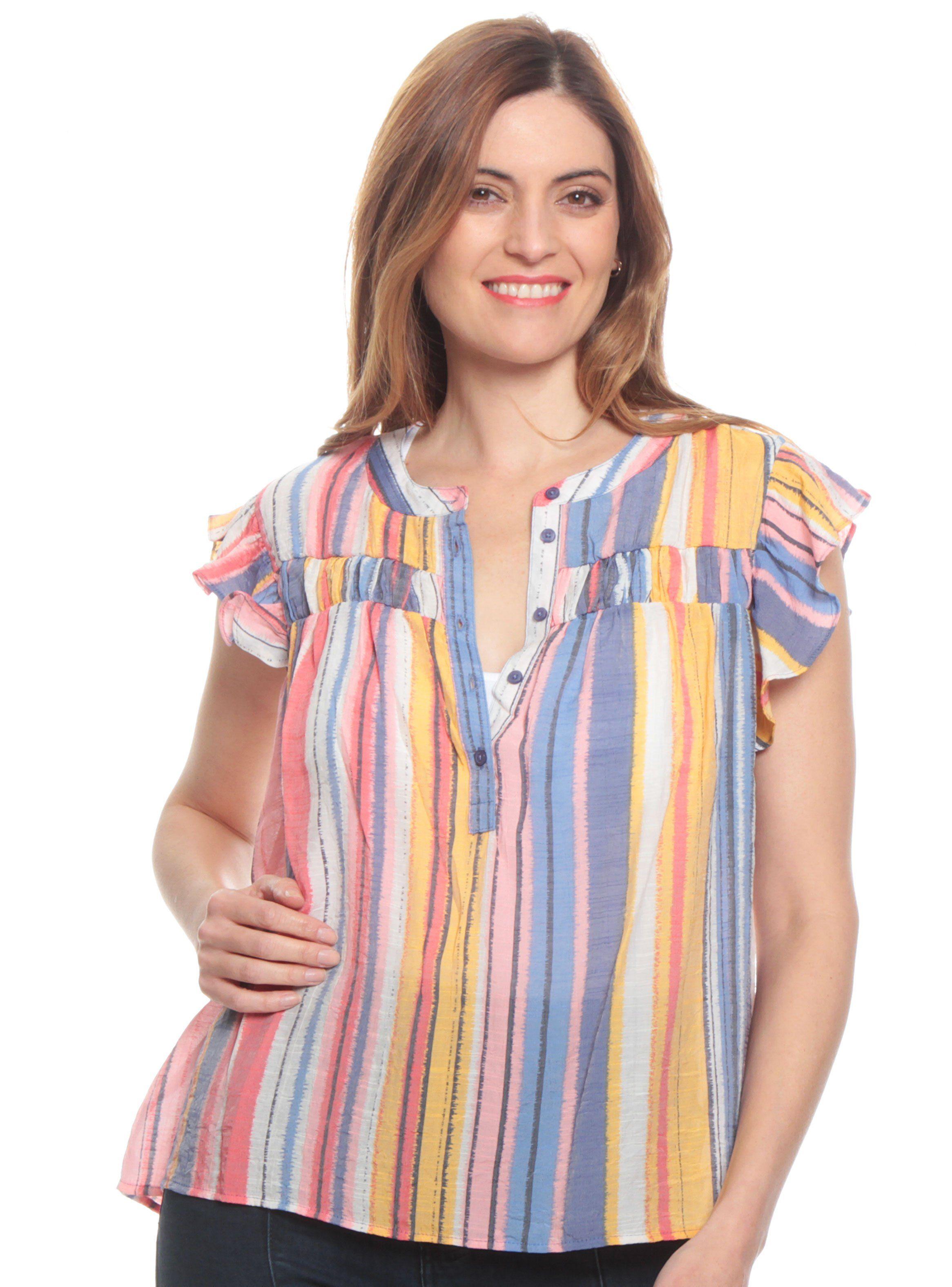 Blusa Estampada Corte Delantero Escote Redondo-0