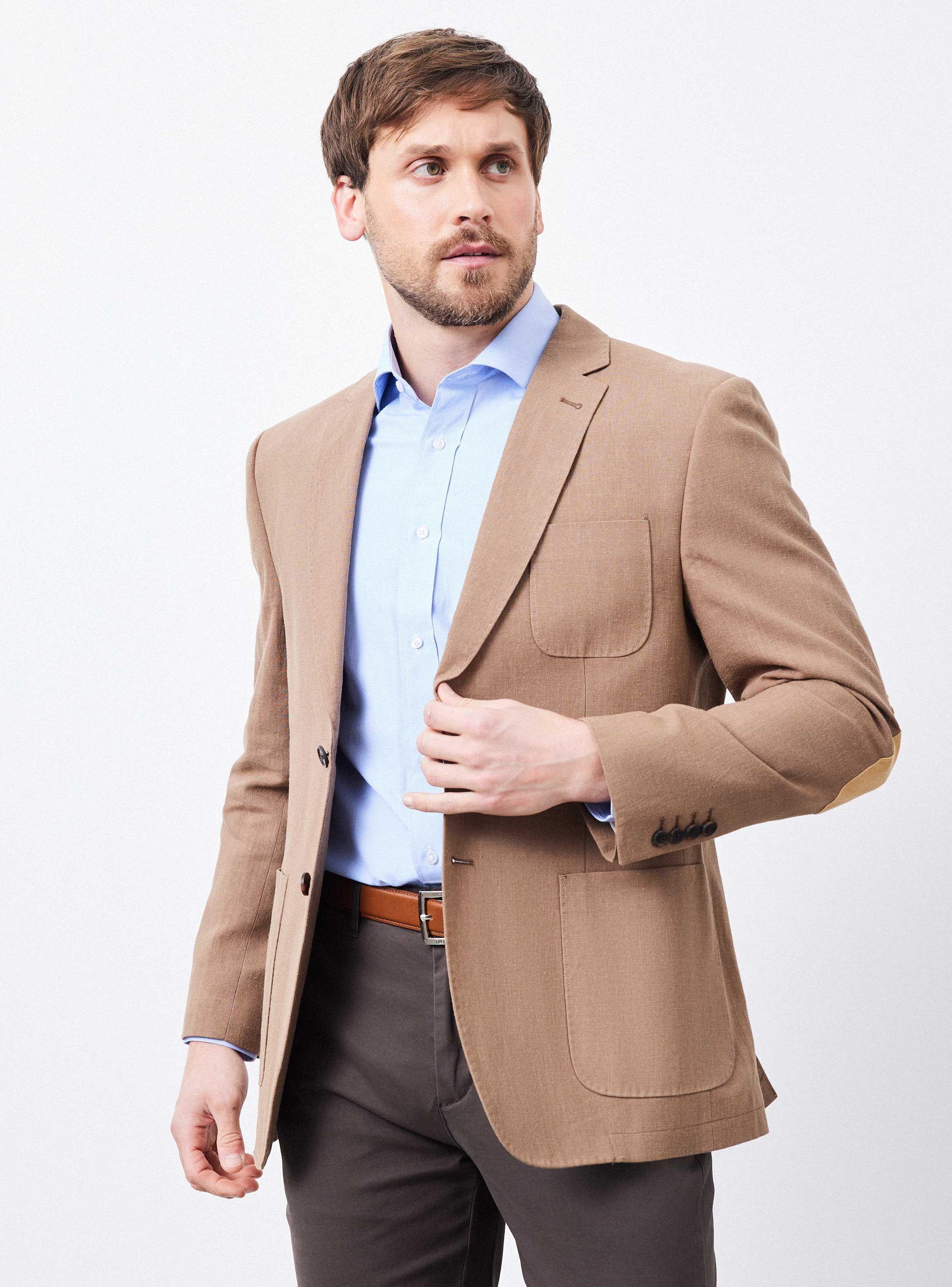 Vestón Recto Slim Fit Tela con Lino Liso-0
