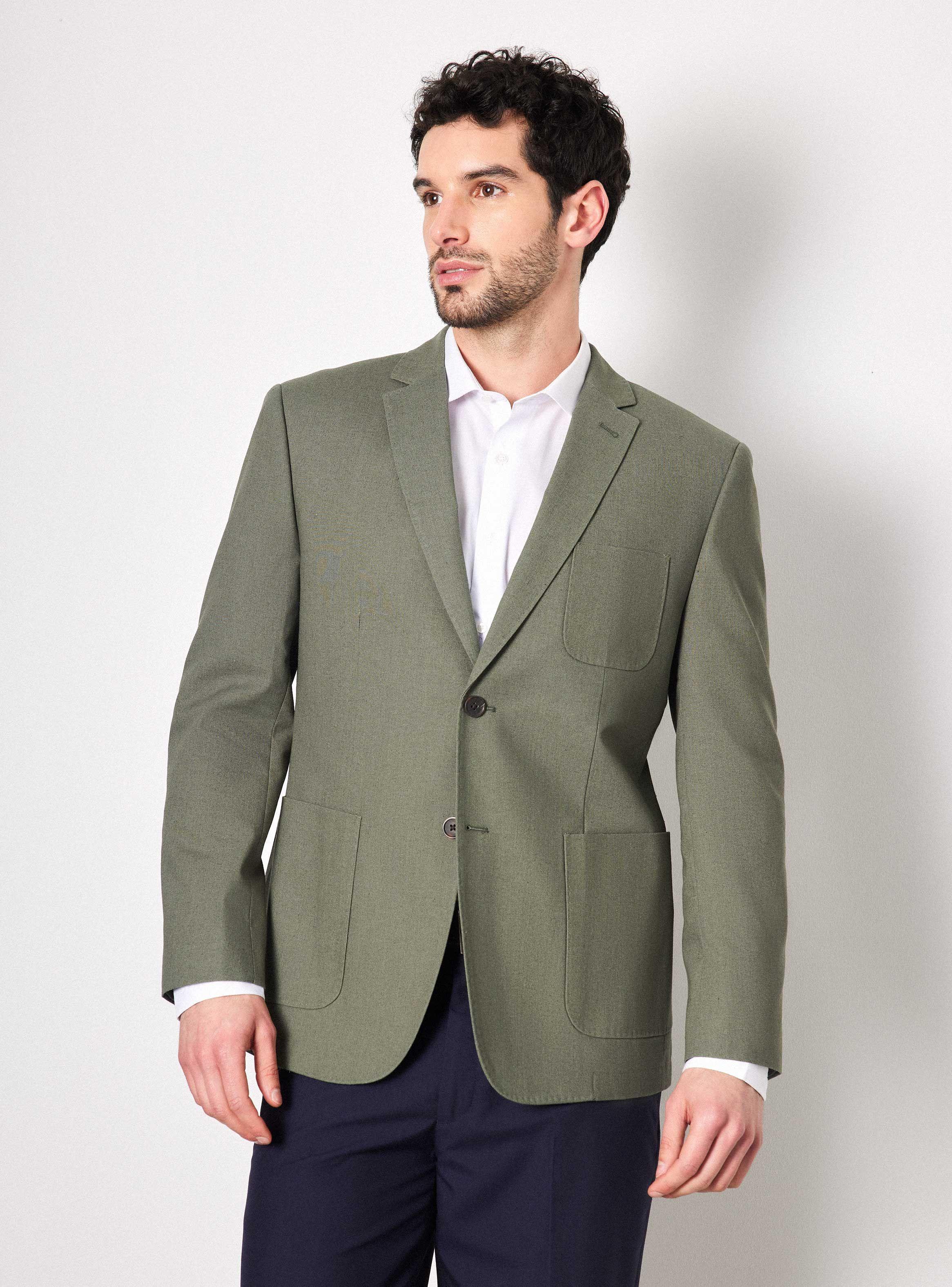 Vestón Recto Slim Fit Tela con Lino Liso-0