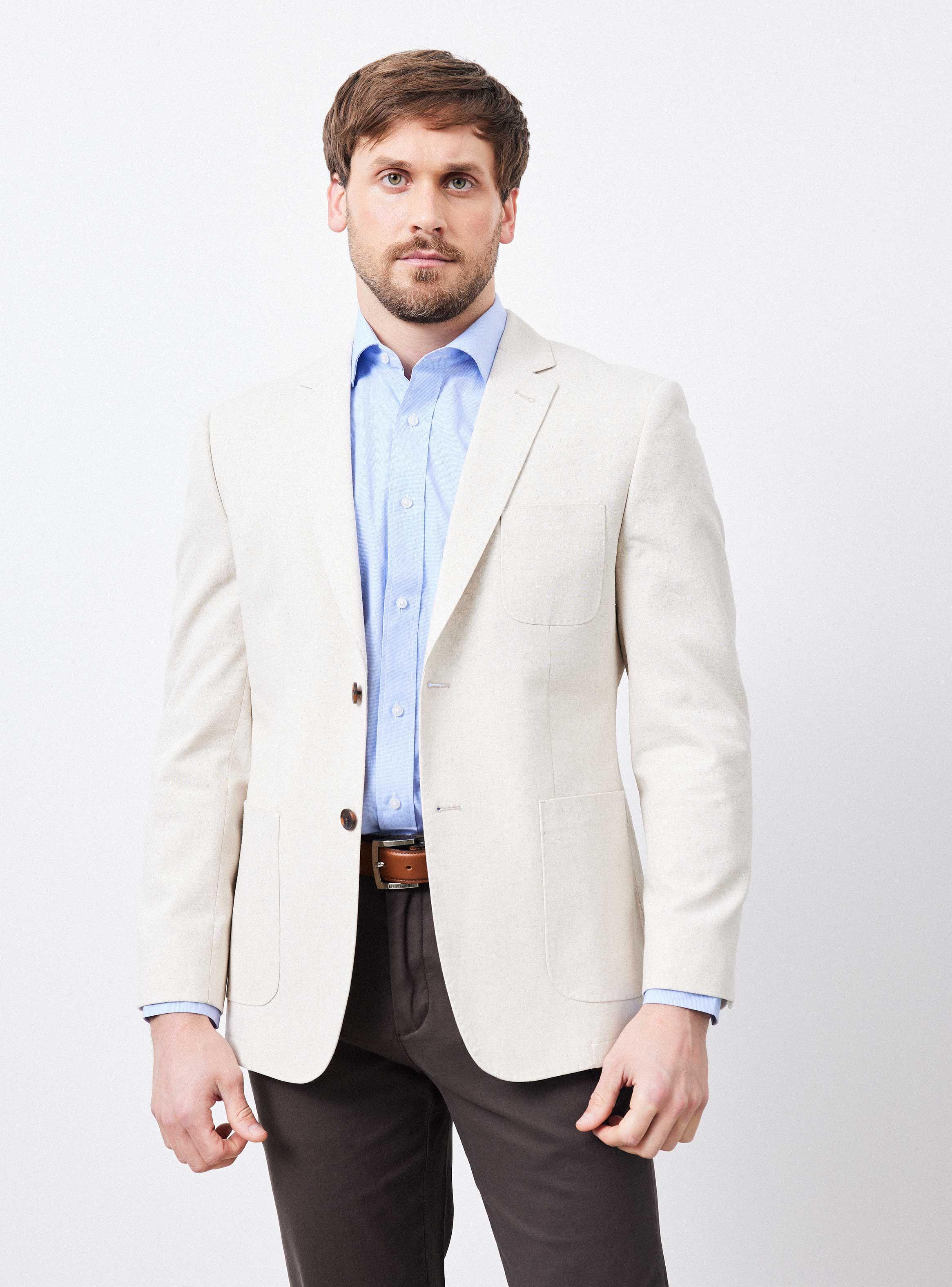 Vestón Recto Slim Fit Tela con Lino Liso-0