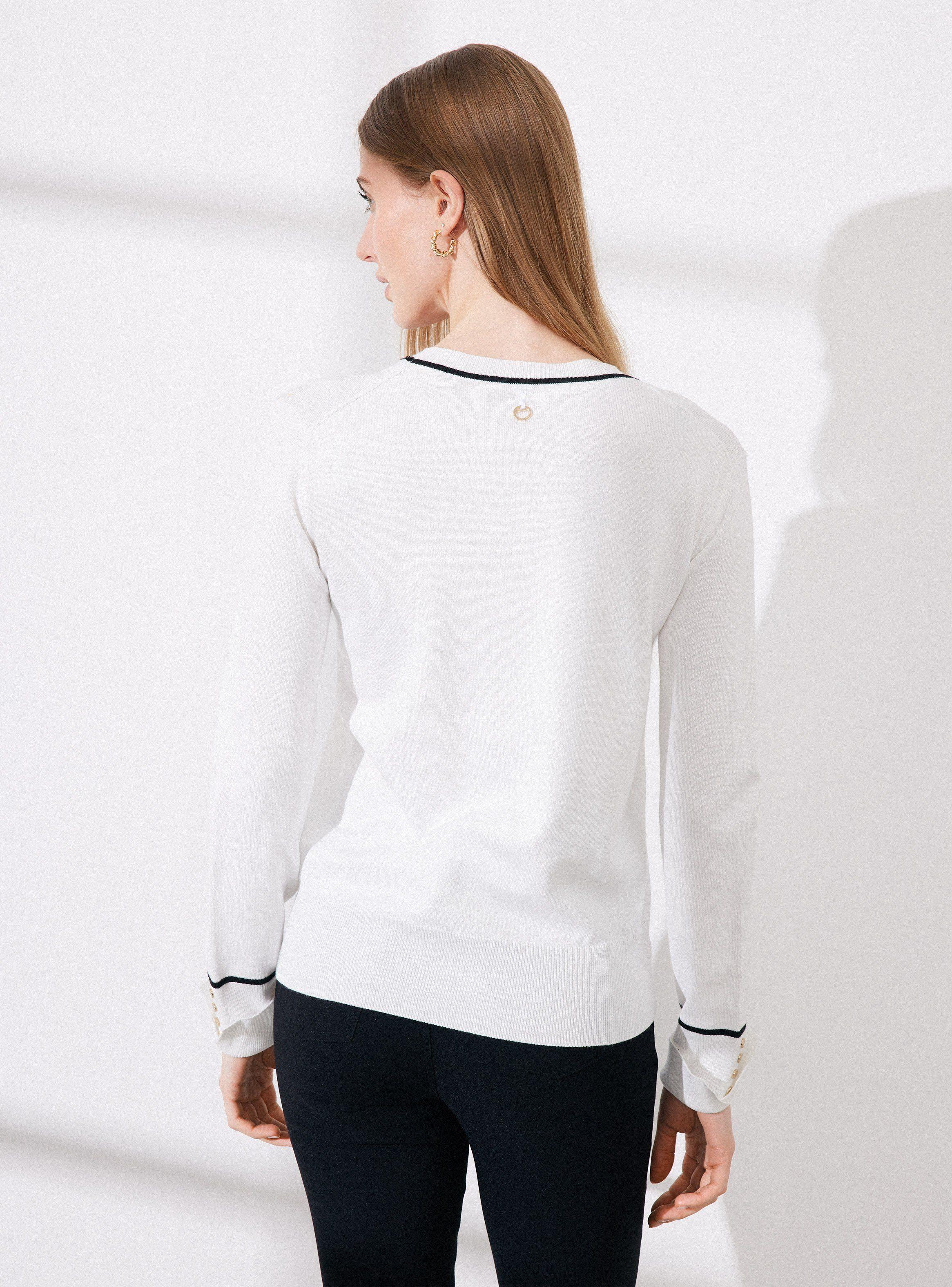 Sweater con Línea en Contraste en Cuello y Puño-1