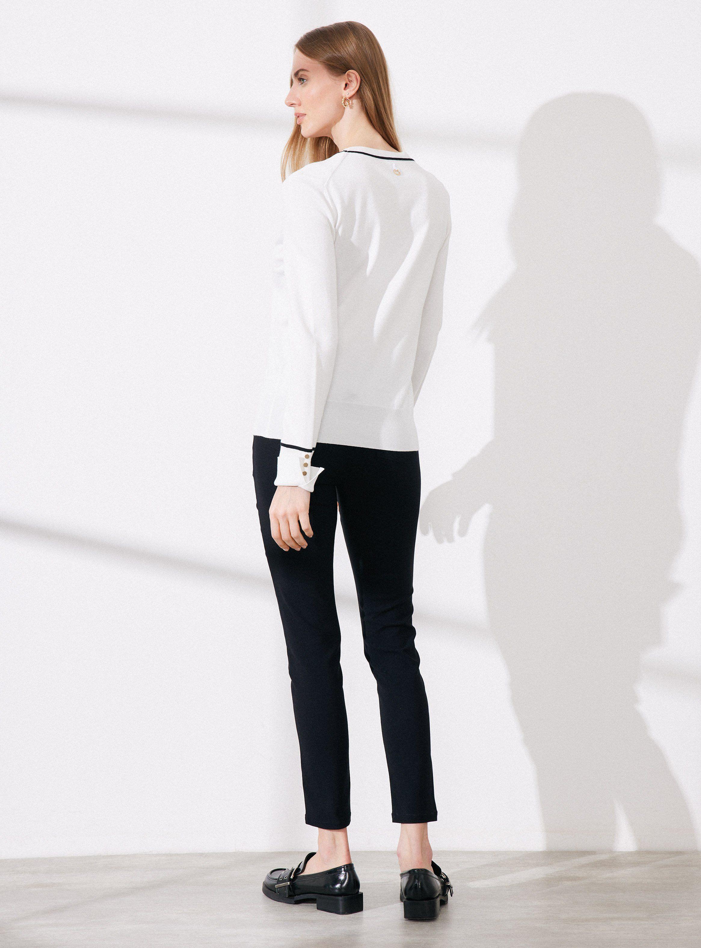 Sweater con Línea en Contraste en Cuello y Puño-5