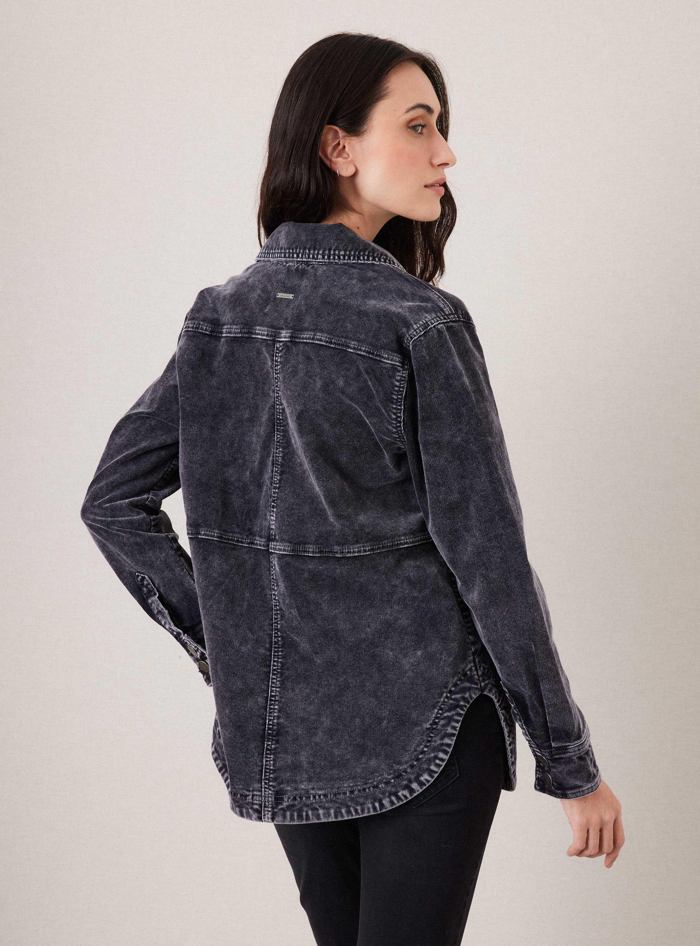 Chaqueta Camisera de Cotelé con Desgaste en Color-1
