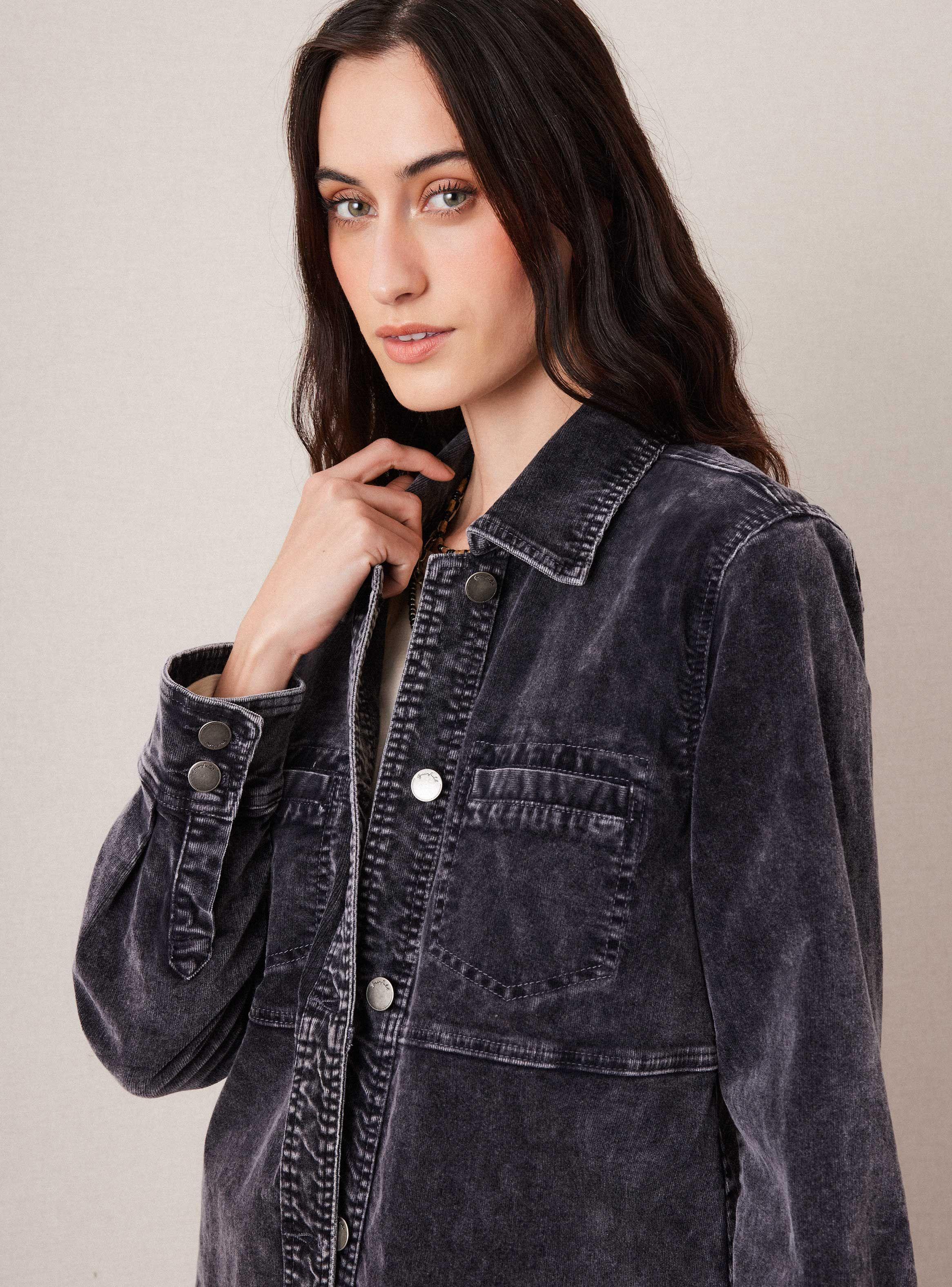 Chaqueta Camisera de Cotelé con Desgaste en Color-2