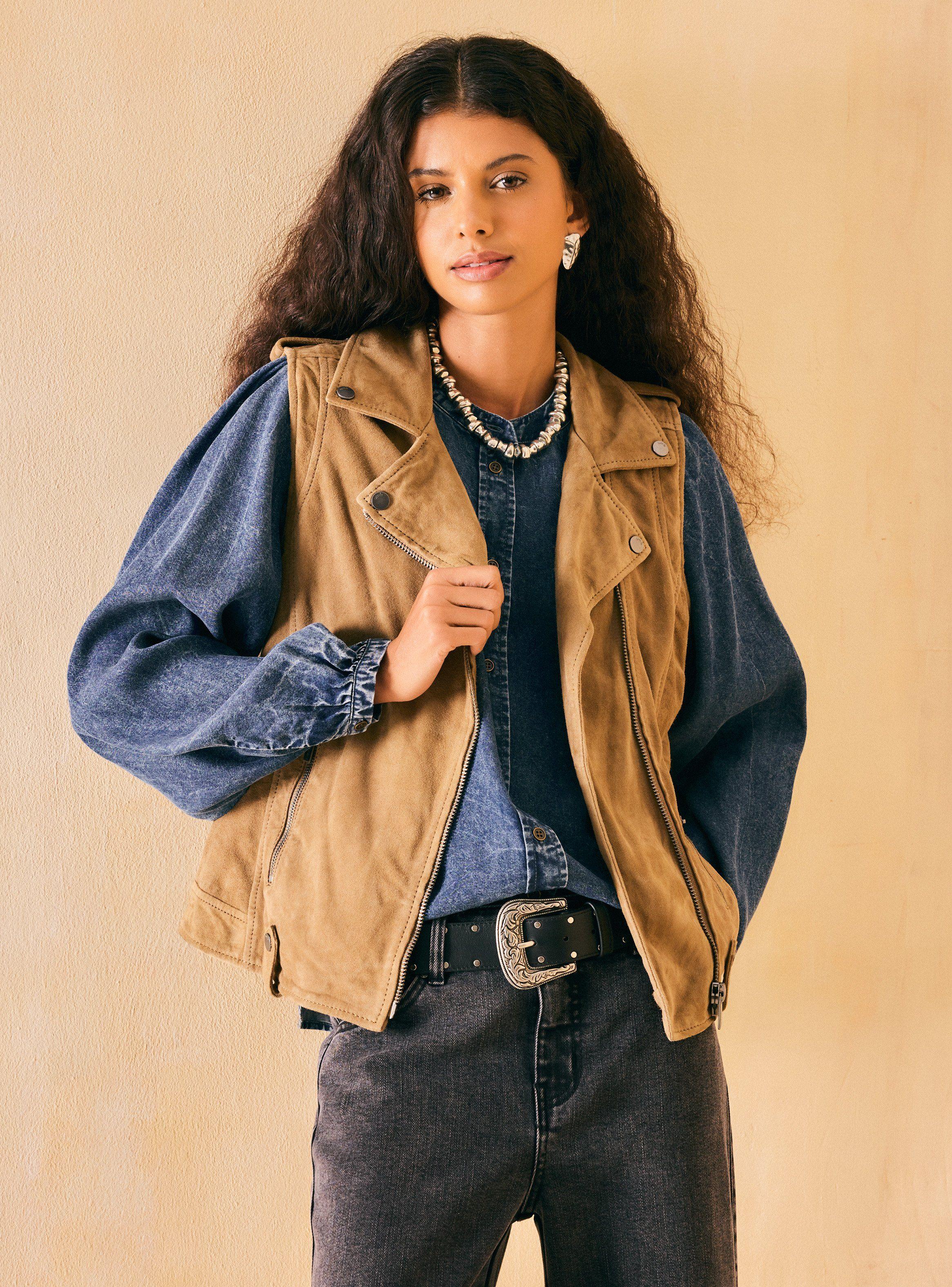 Chaqueta Gamuza Tipo Biker sin Mangas-0