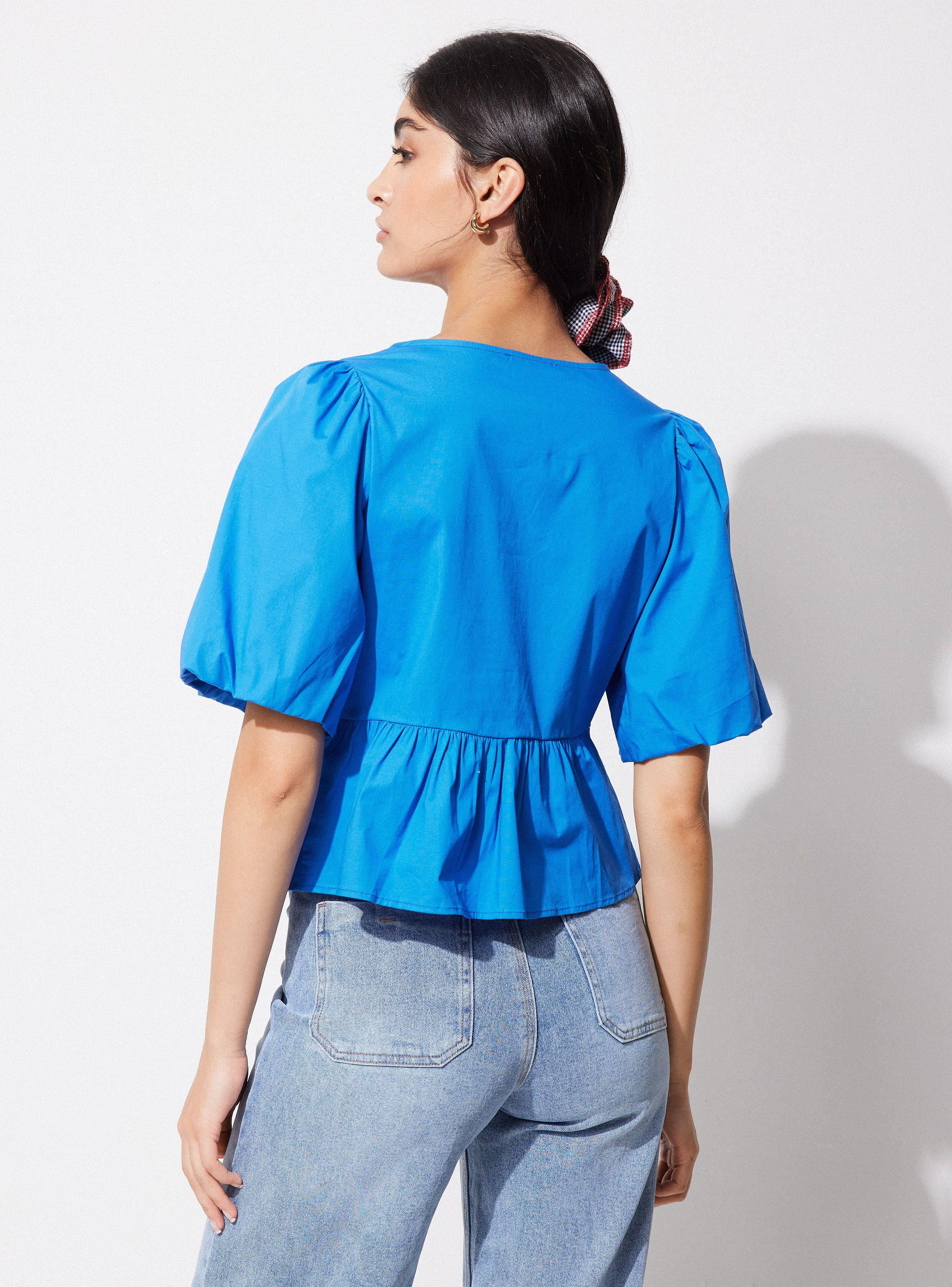 Blusa Manga Aglobada Corte Peplum con Lazos-2