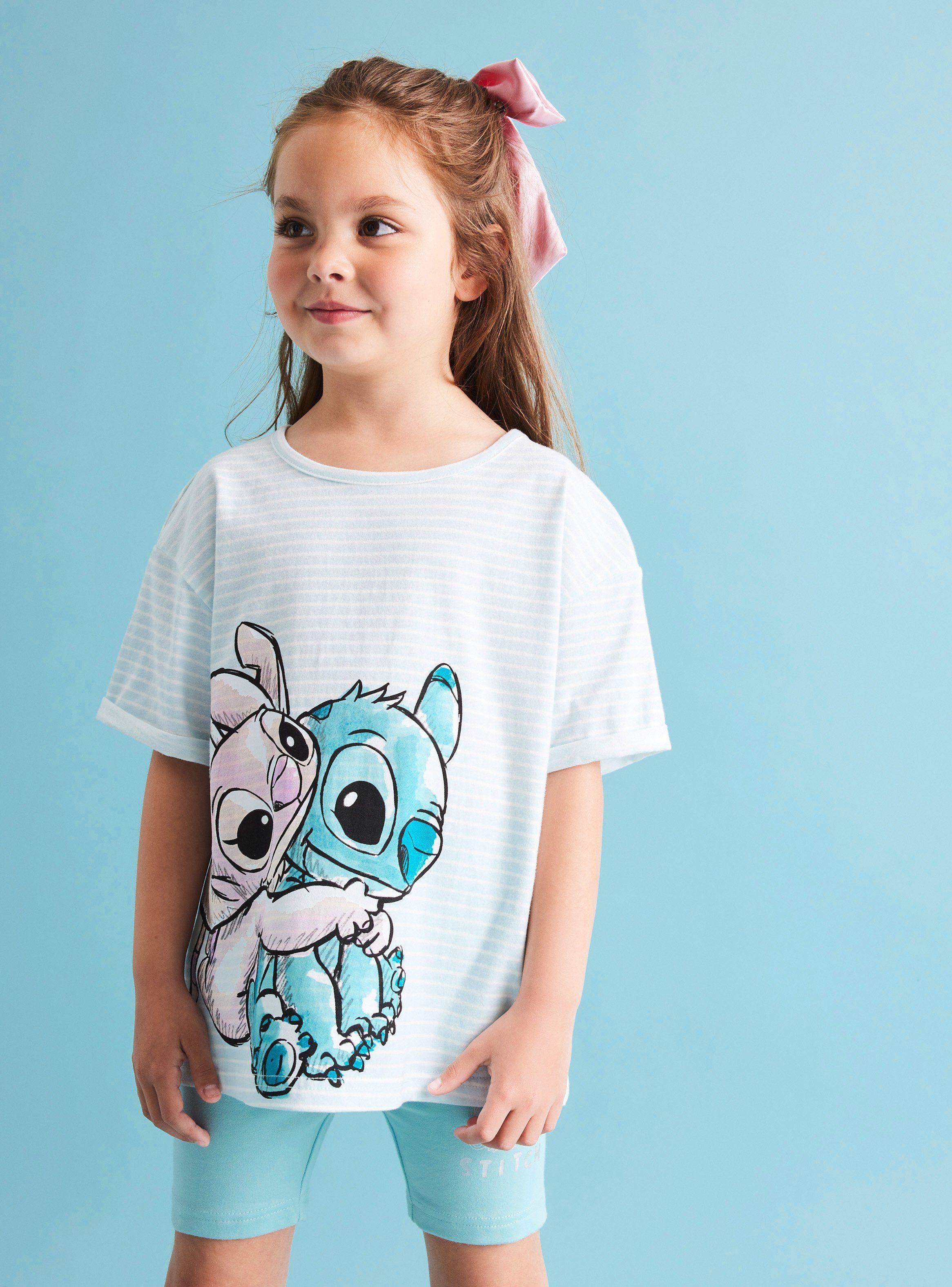 Polera Manga Corta Niña Estampada Stitch & Angel Disney-0