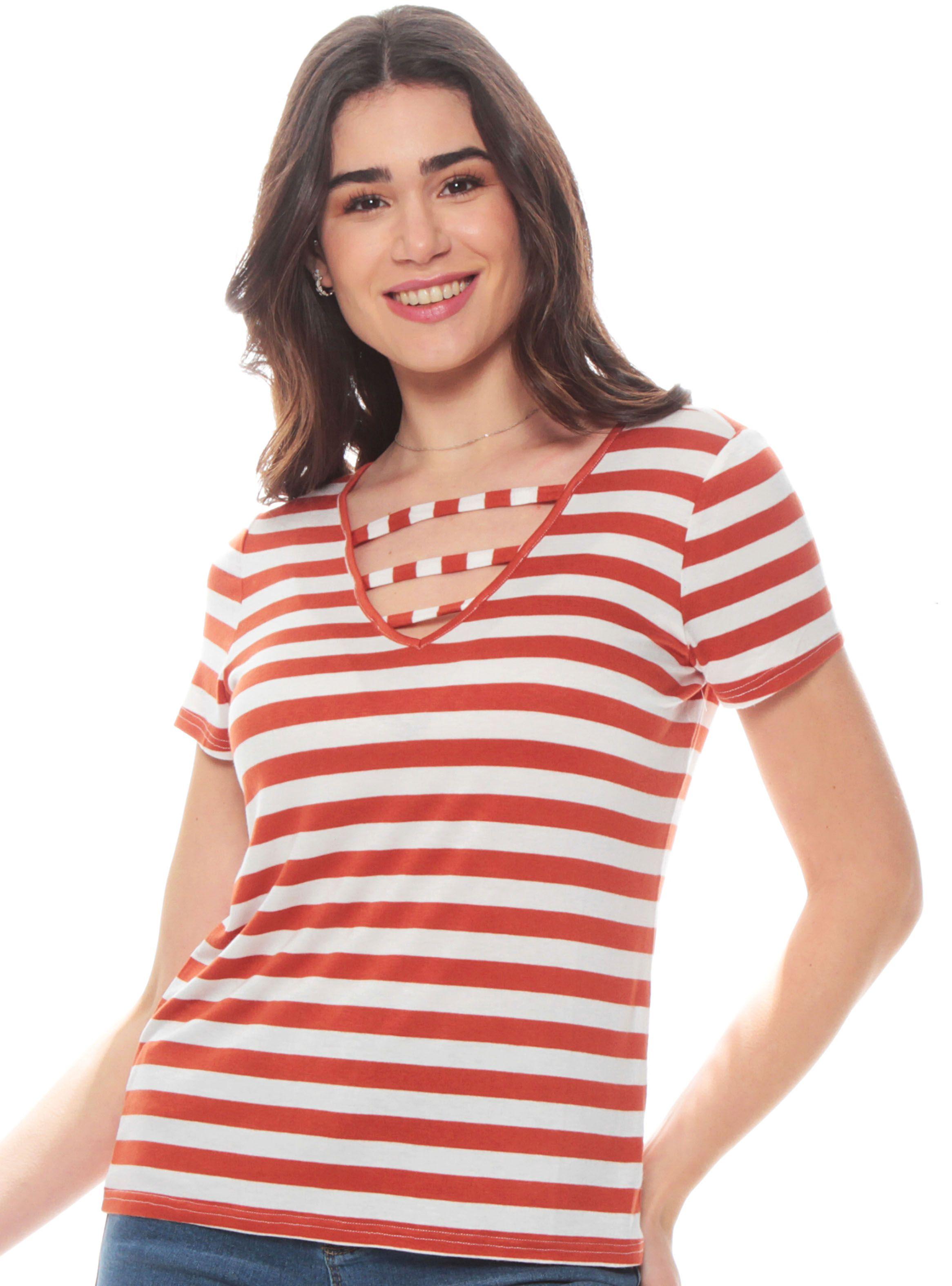 Polera Listada Escote V-0