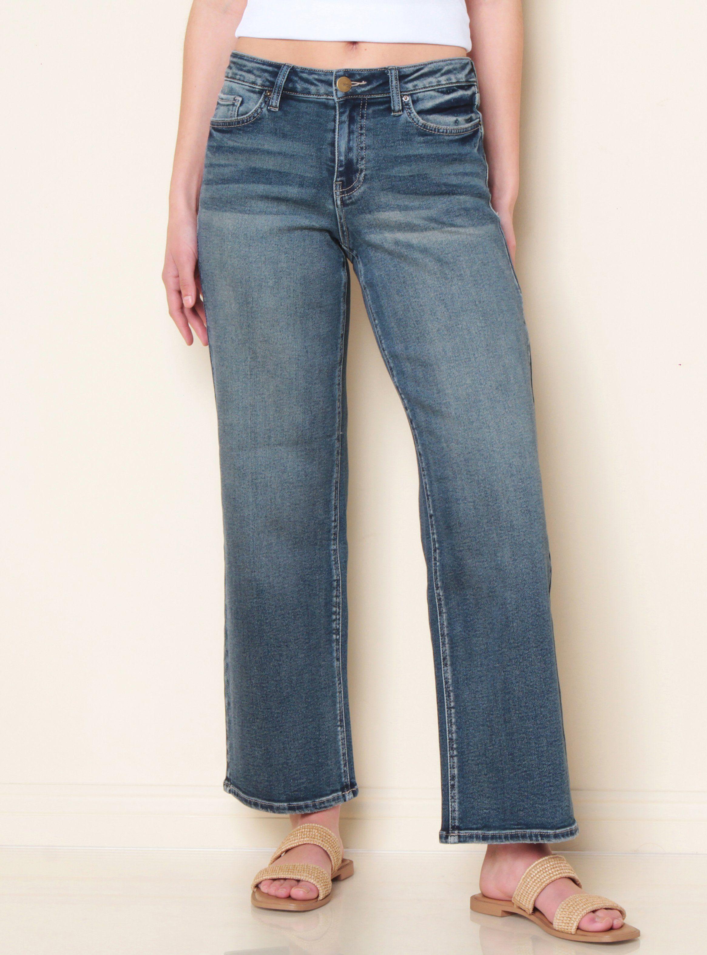 Jeans Wide Leg Tiro Bajo Pretina Básica 1 Botón-0