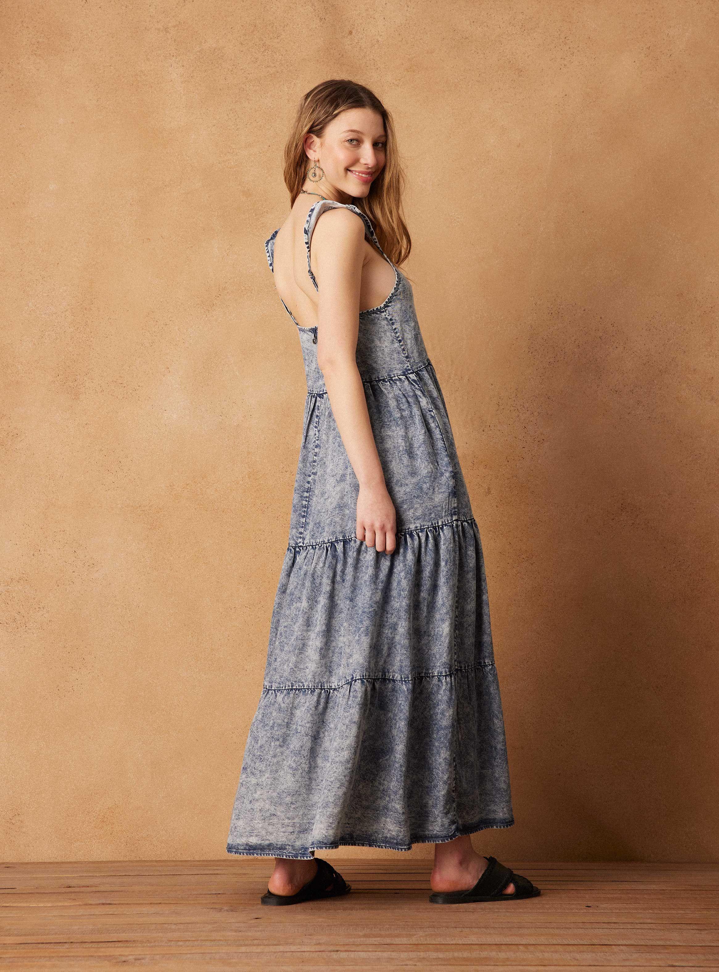 Vestido Look Denim con Cortes y Vuelos en Tirantes-5