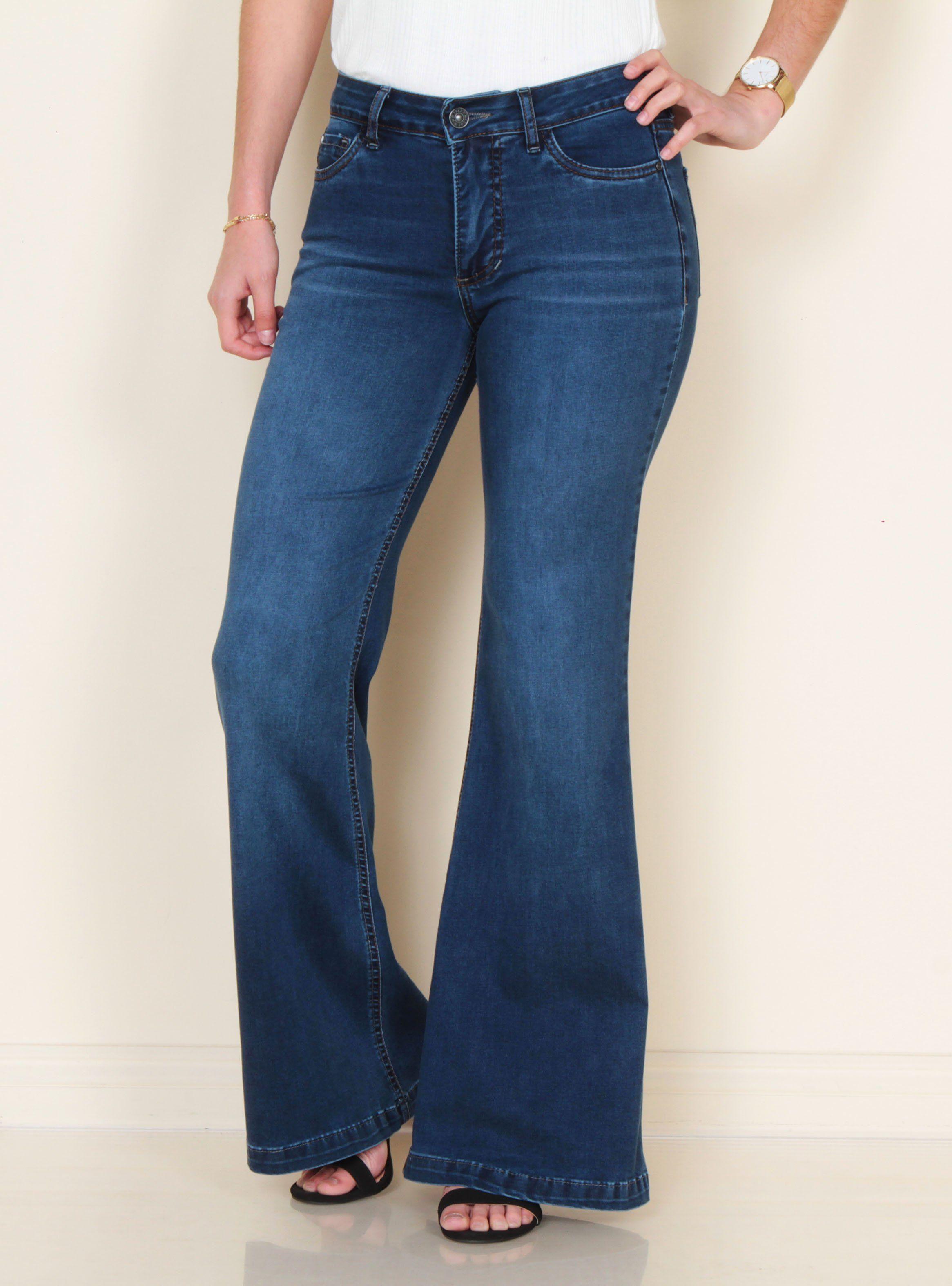 Jeans Flare Tiro Medio Pretina-0