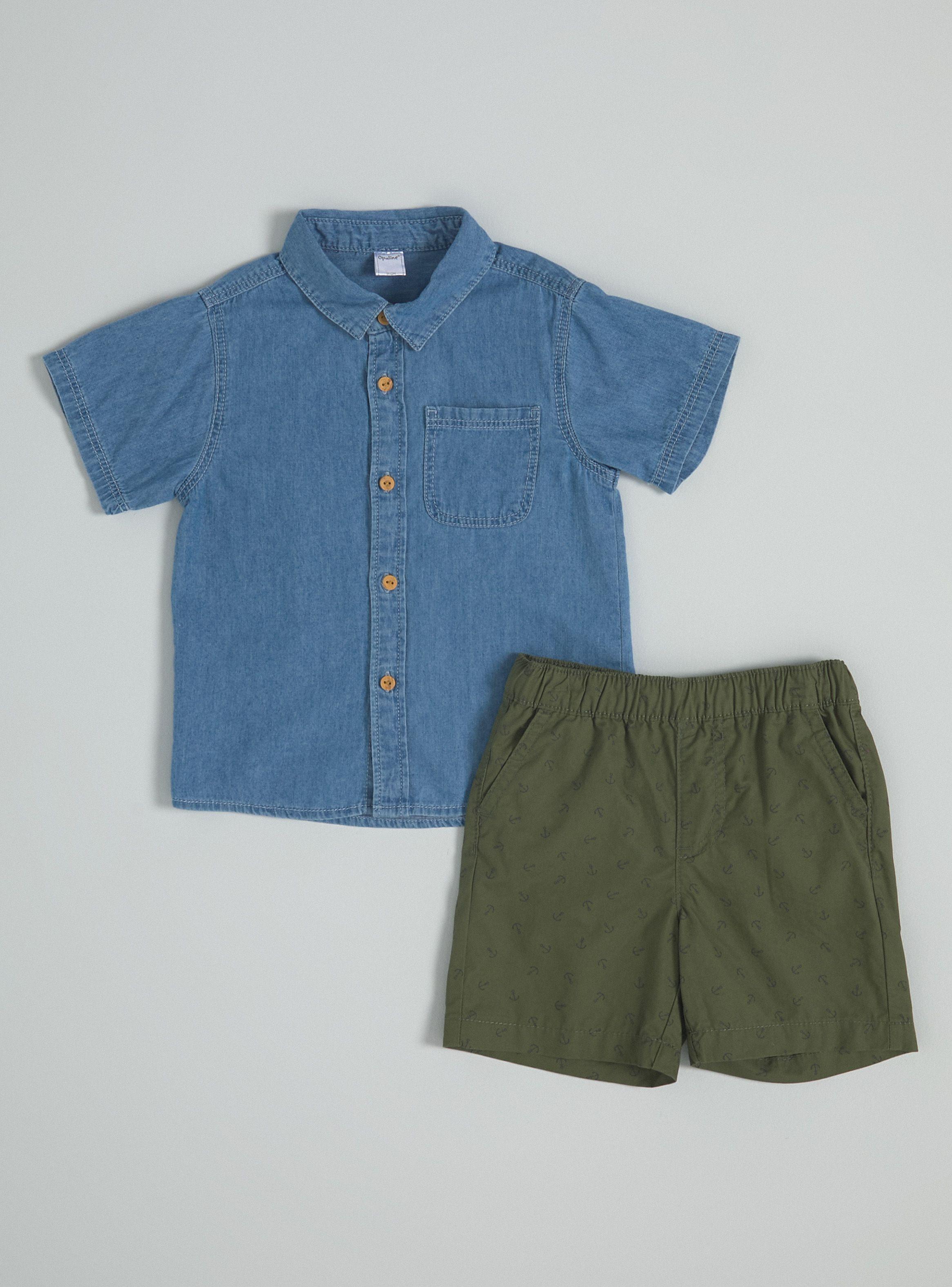 Conjunto con Camisa Denim y Bermuda Estampado-0