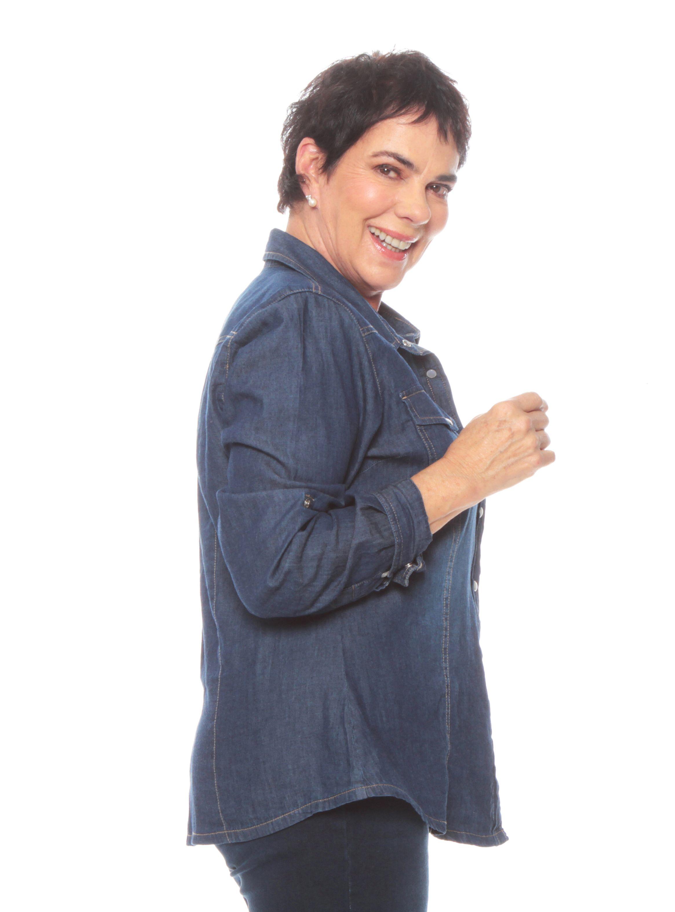 Blusa Ajustable Denim con Bolsillos y Tapeta-1