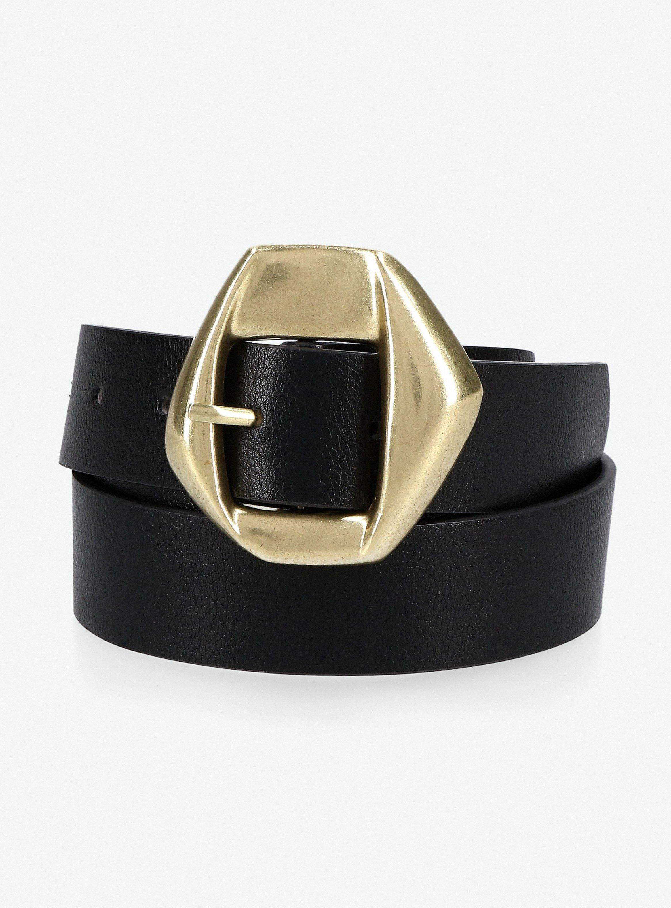 Cinturón Efecto Cuero Hebilla Geométrica-0