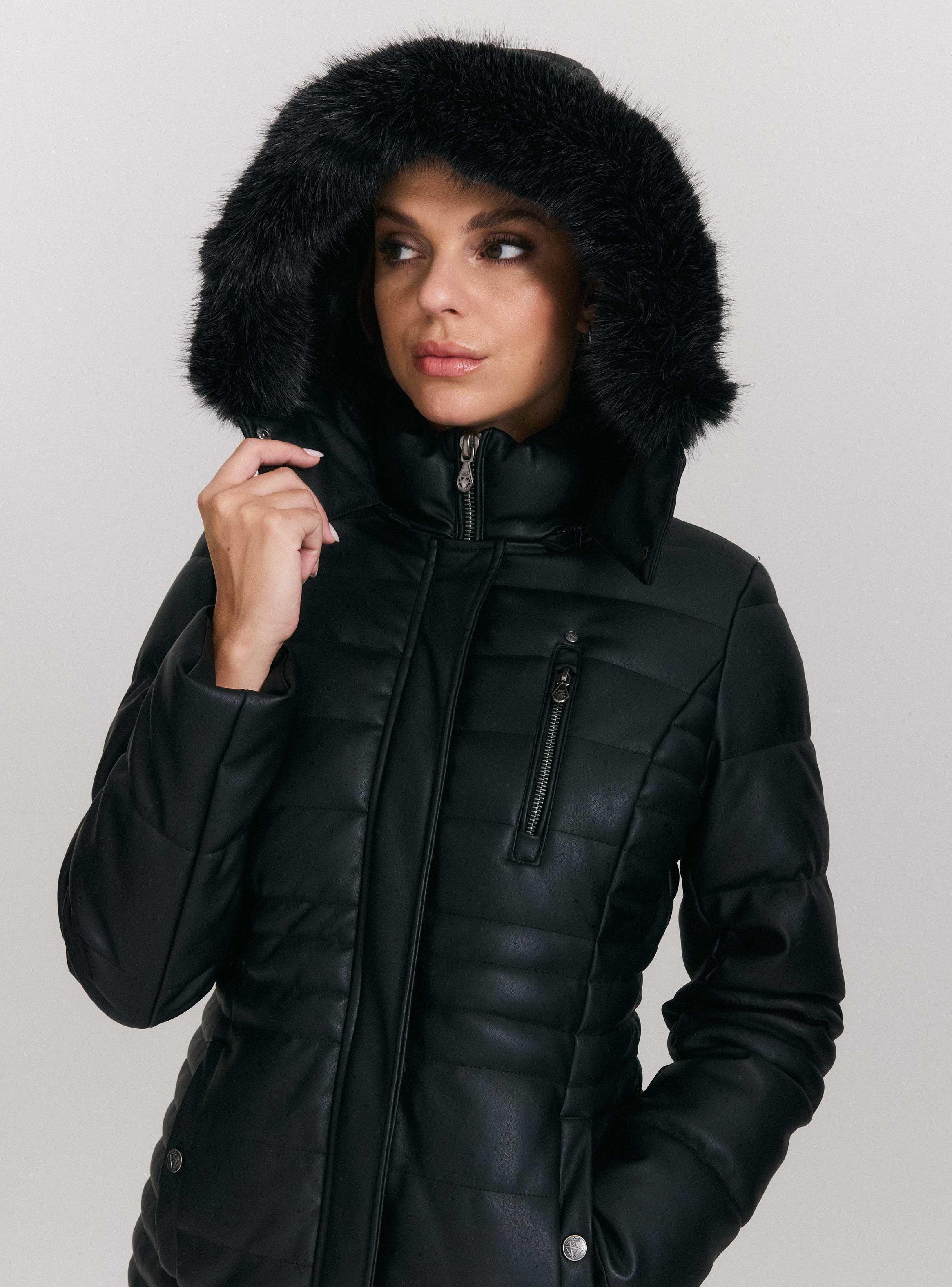 Parka Larga Simil Cuero Pelo Desmontable-2