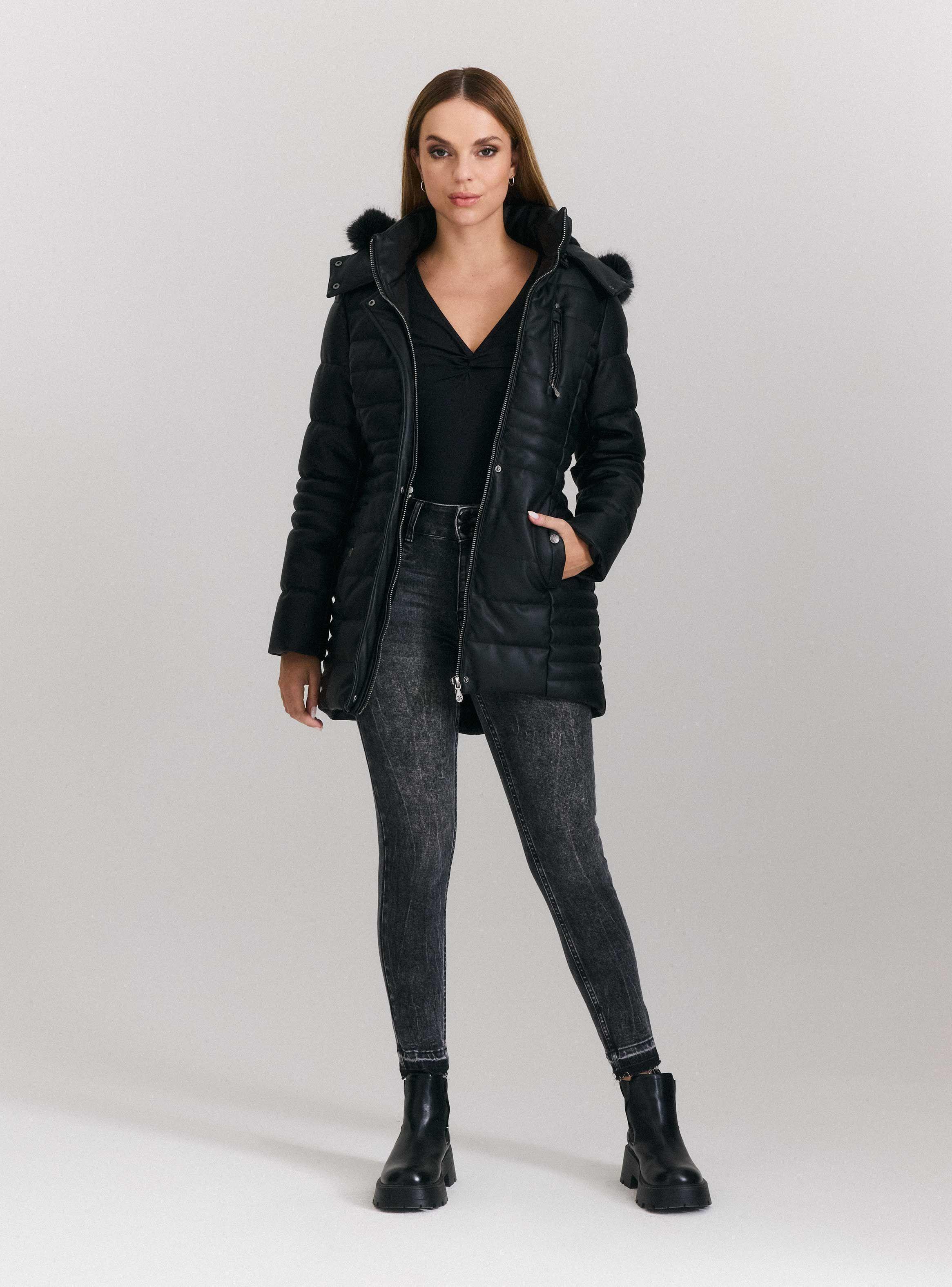 Parka Larga Simil Cuero Pelo Desmontable-4
