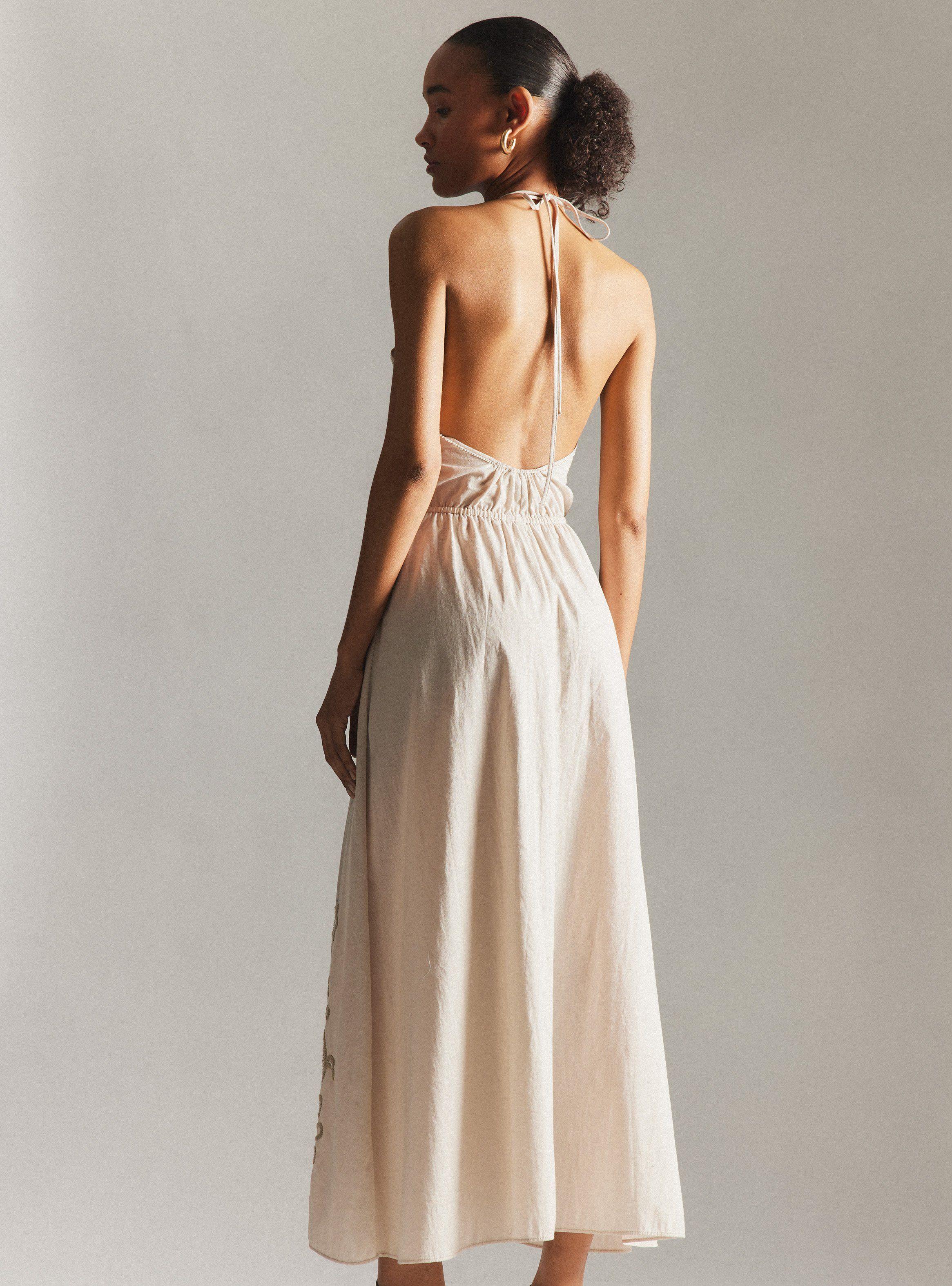 Vestido Bordado a Mano con Lino Hecho en India-1