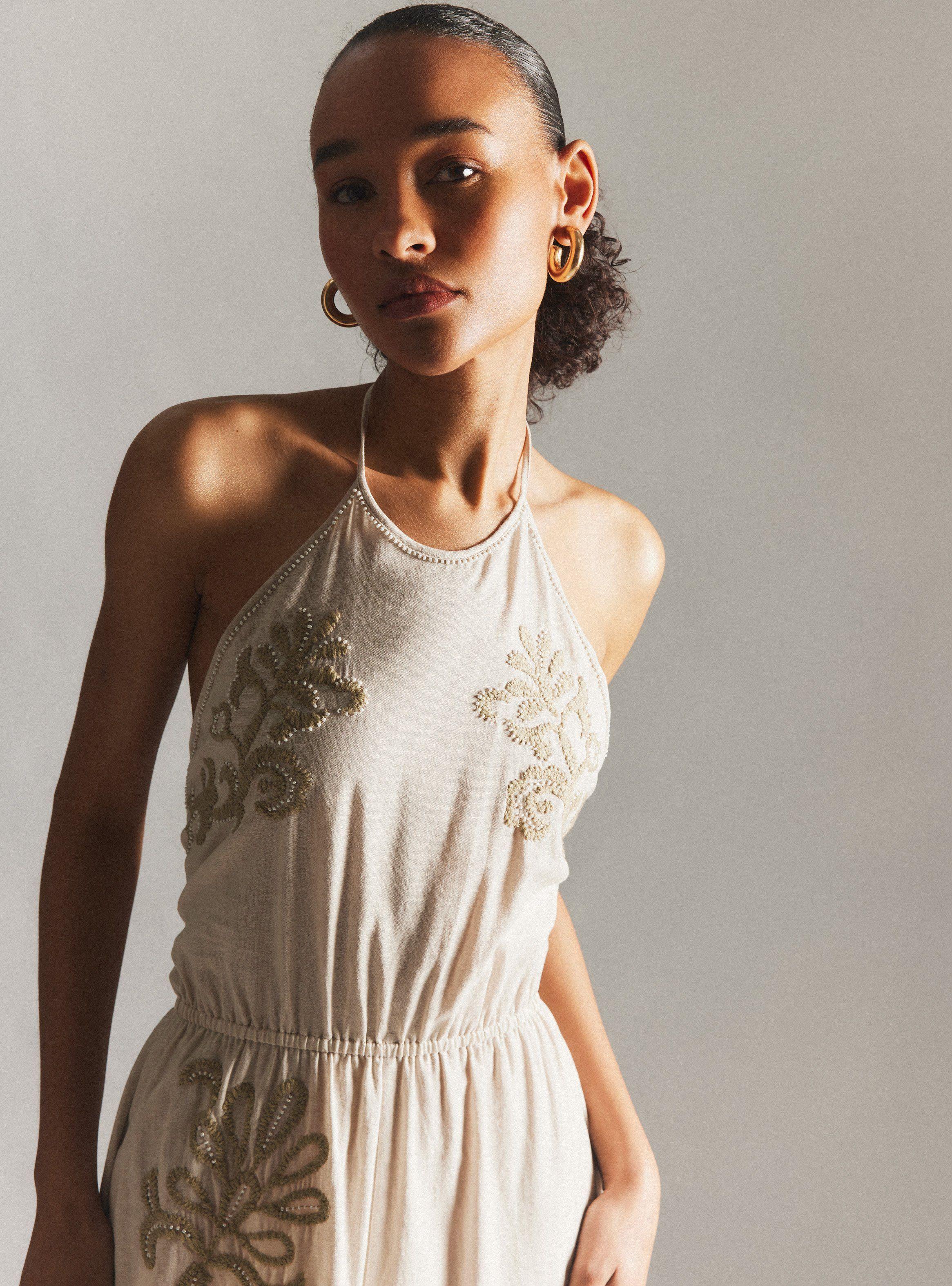 Vestido Bordado a Mano con Lino Hecho en India-2