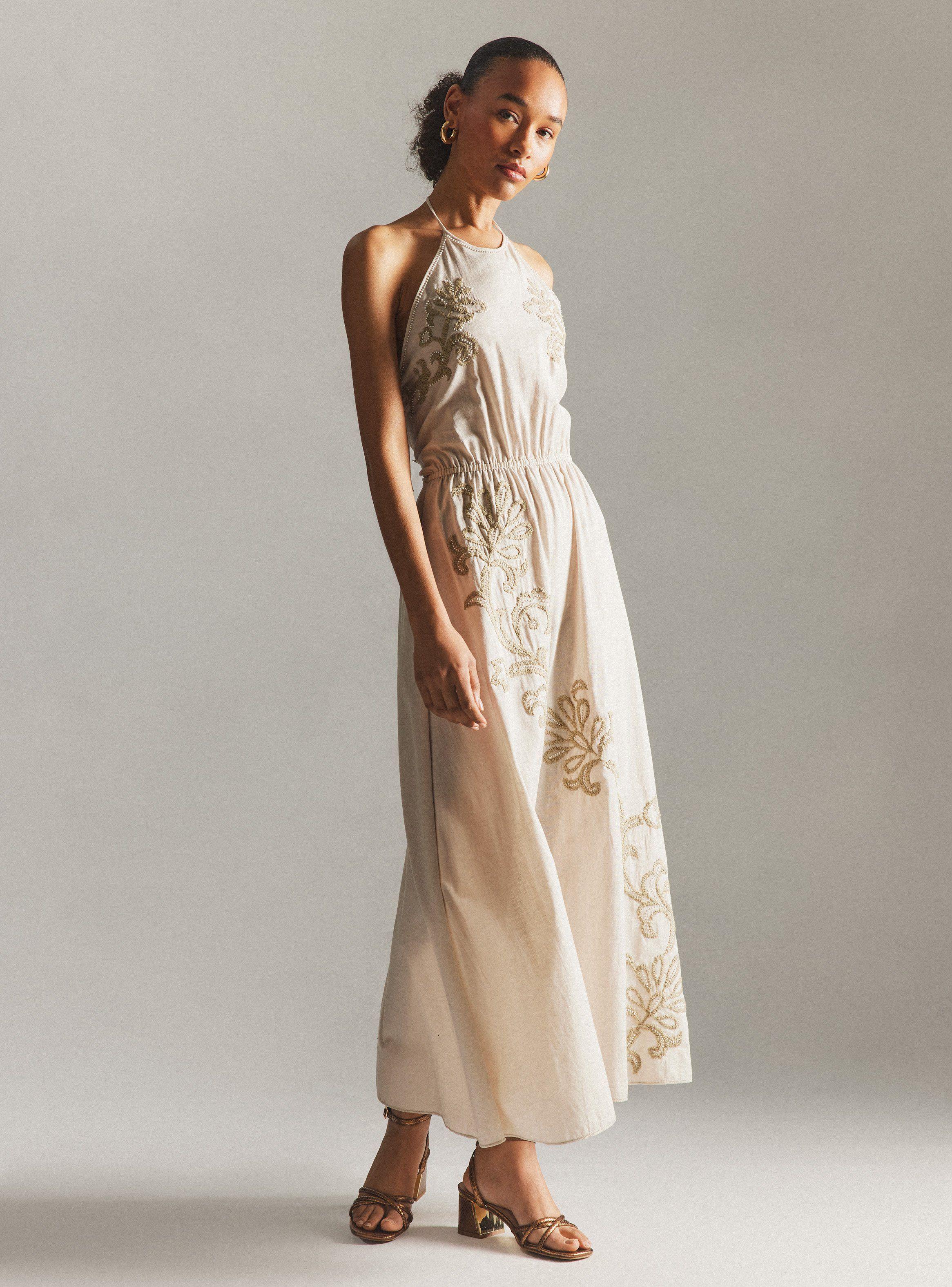 Vestido Bordado a Mano con Lino Hecho en India-4