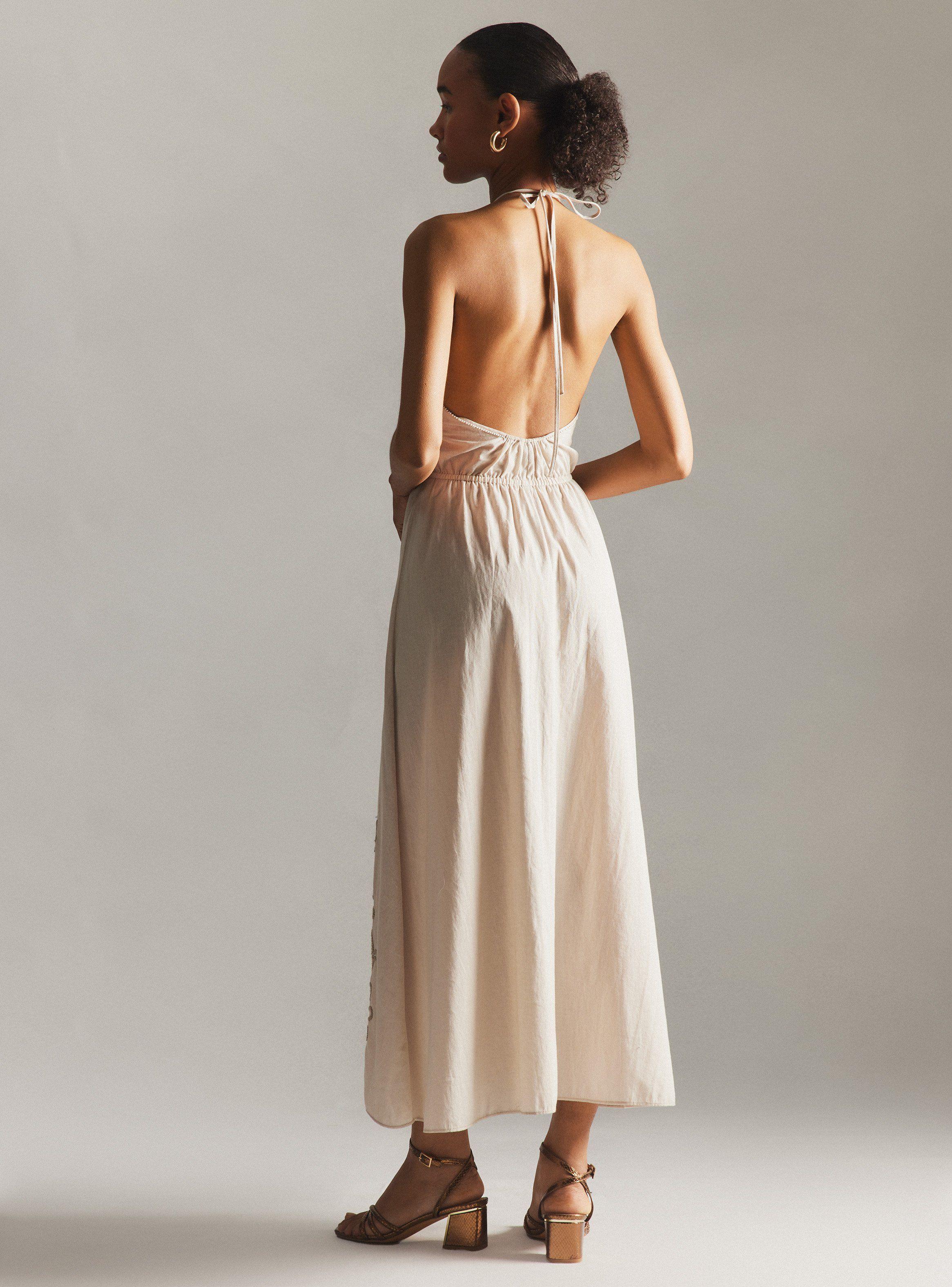 Vestido Bordado a Mano con Lino Hecho en India-5