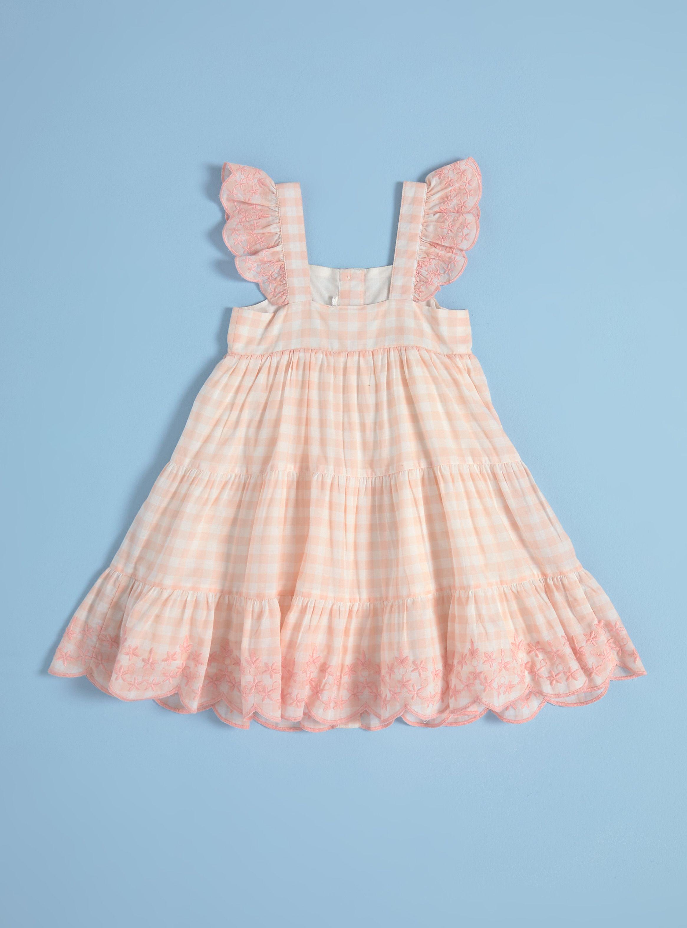 Vestido a Cuadros con Vuelos y Broderie-1
