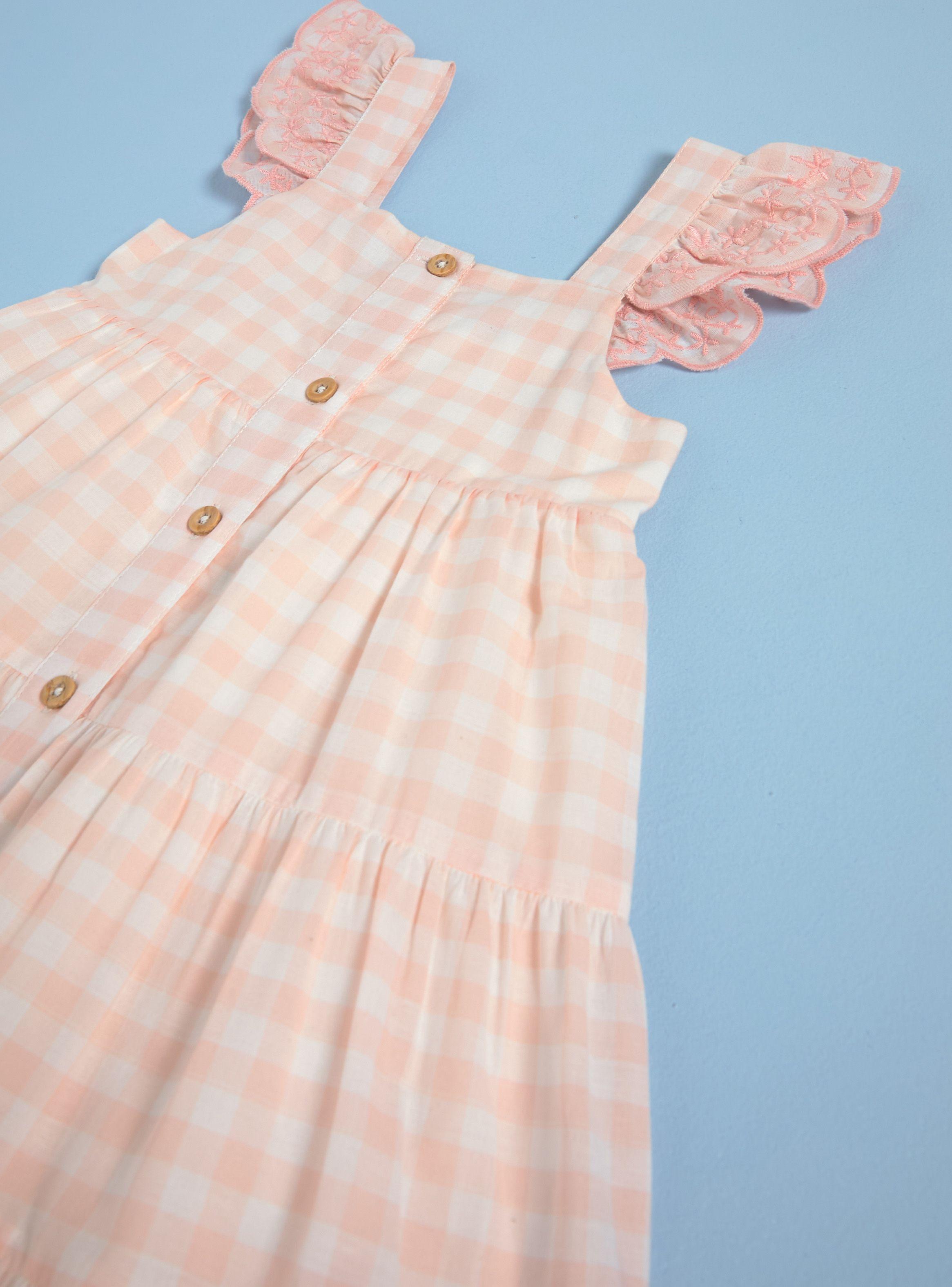 Vestido a Cuadros con Vuelos y Broderie-2