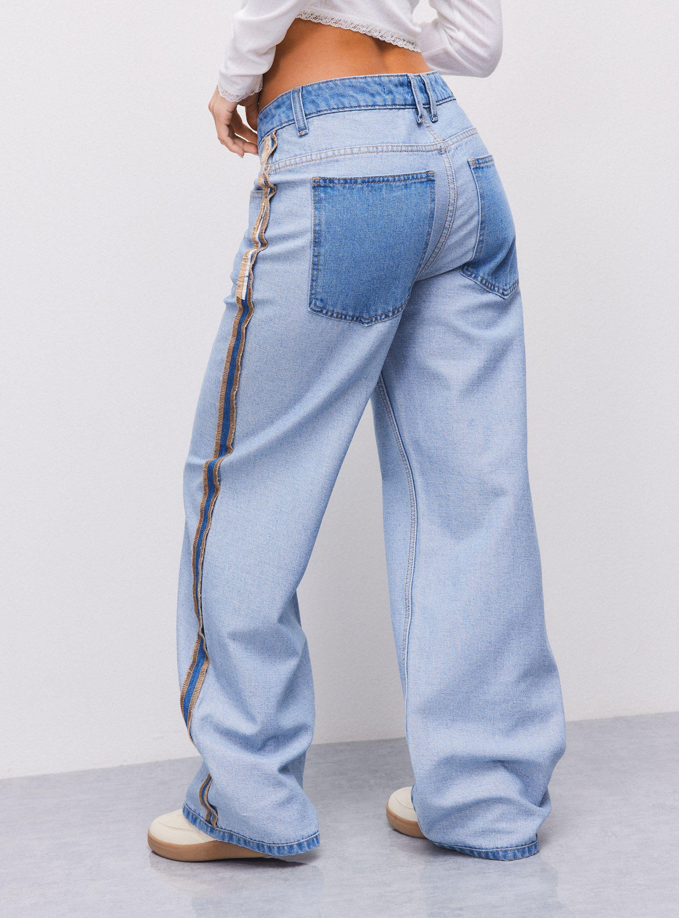 Jeans Baggy Tiro Bajo con Cinturón Incorporado-1