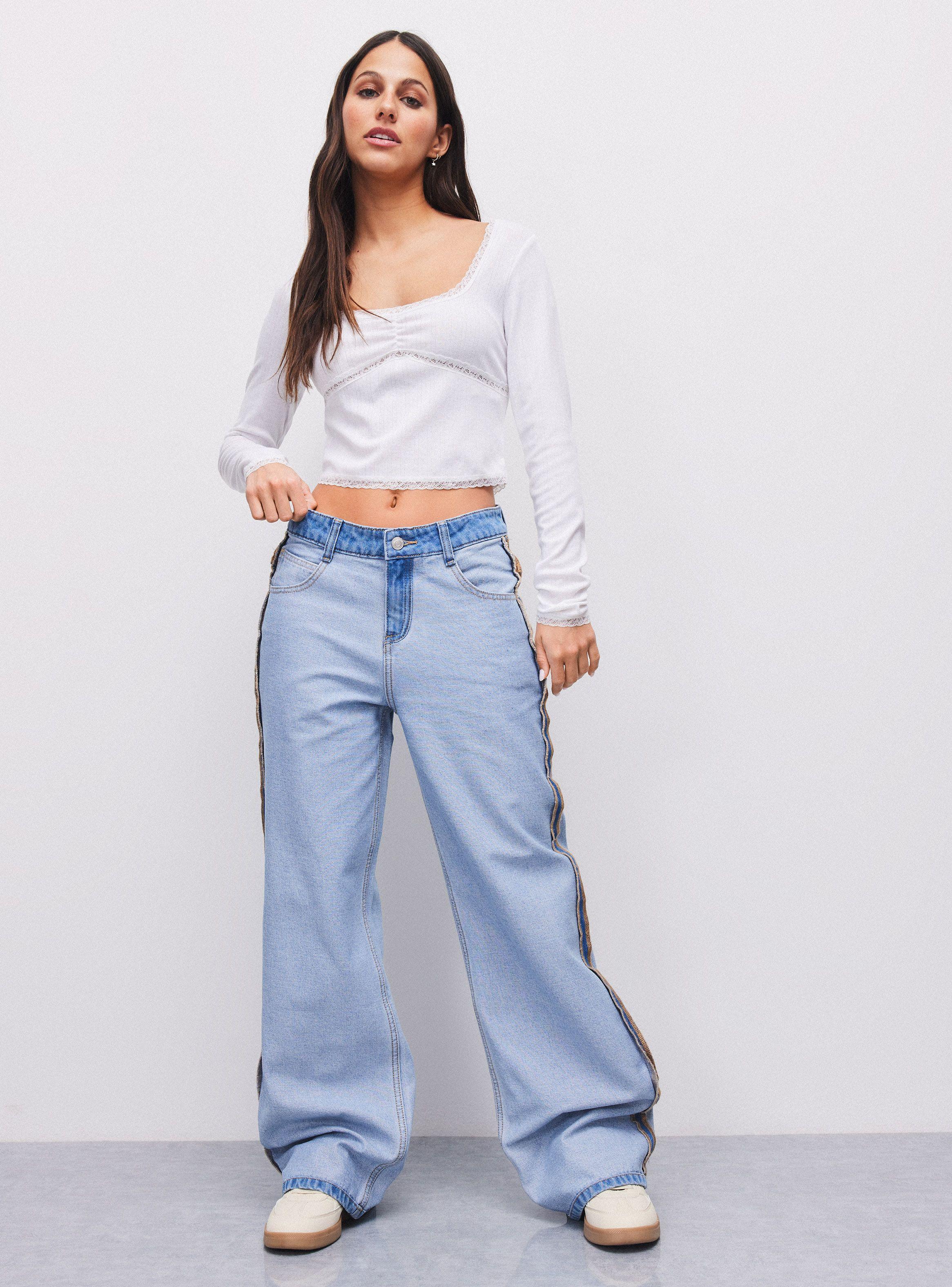 Jeans Baggy Tiro Bajo con Cinturón Incorporado-4