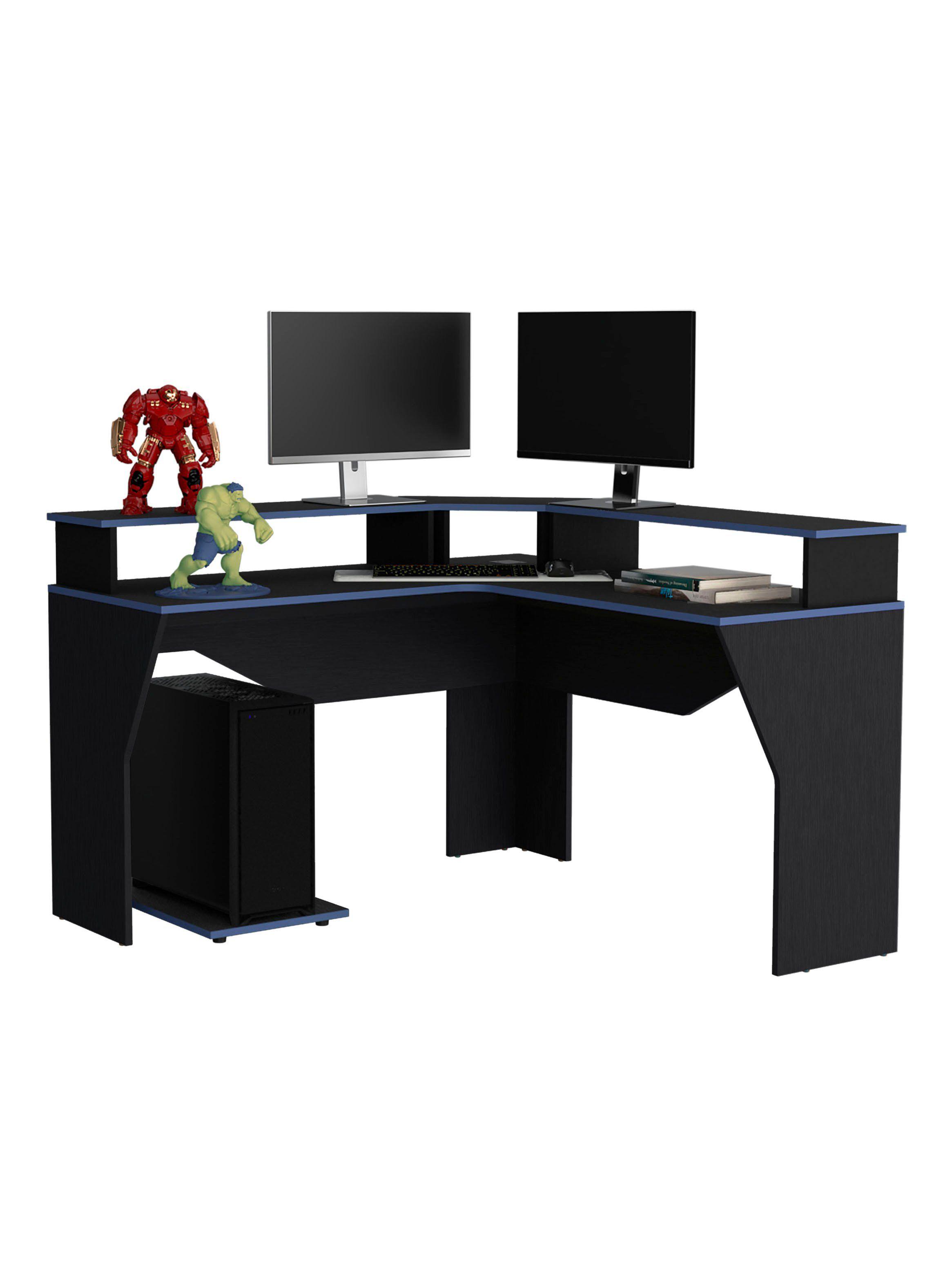 Escritorio Gamer en L Guma Wengue Canto Azul-3