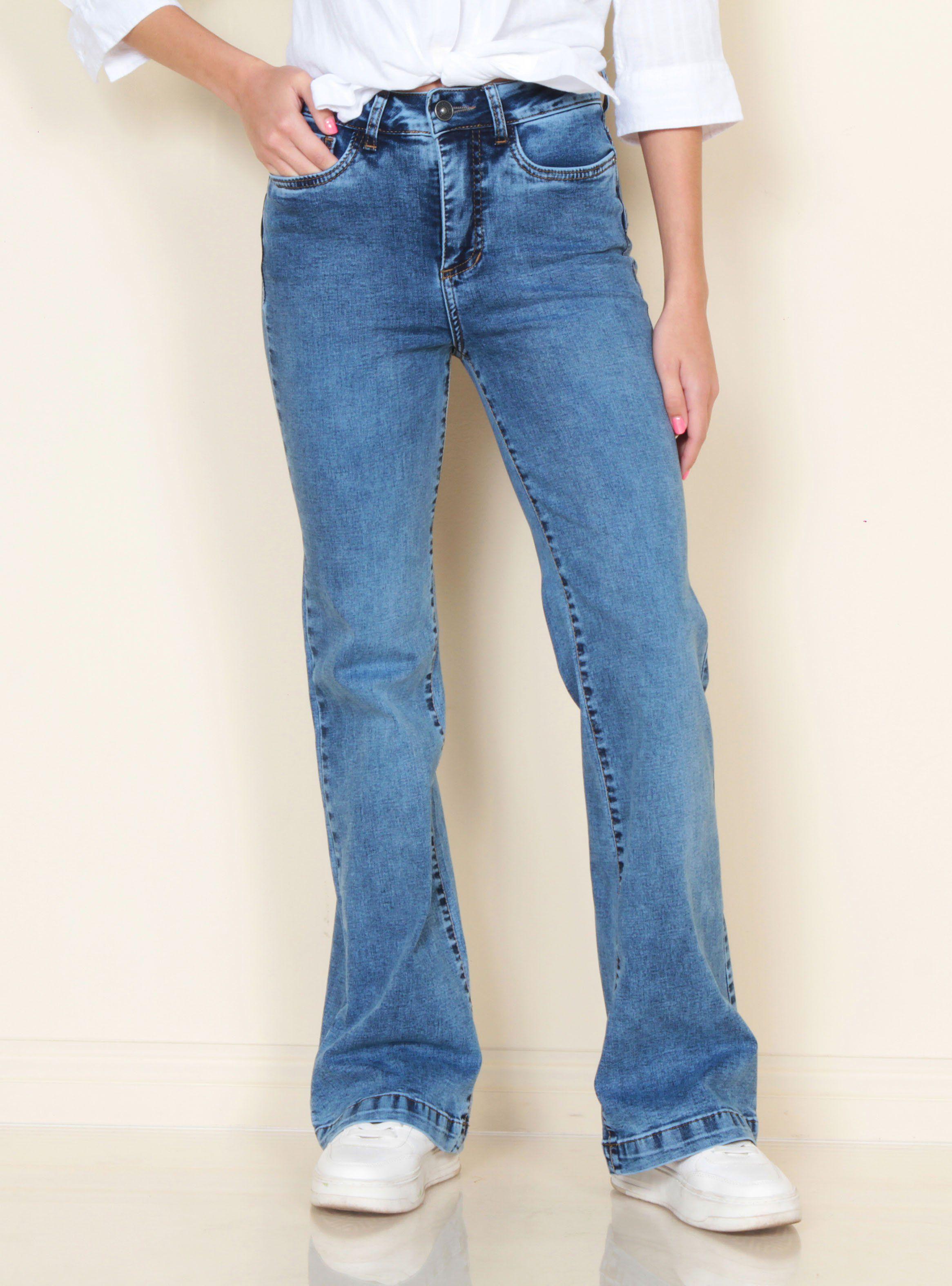 Jeans Flare Tiro Alto Push Up Tiro Alto Pretina 1 Botón-0