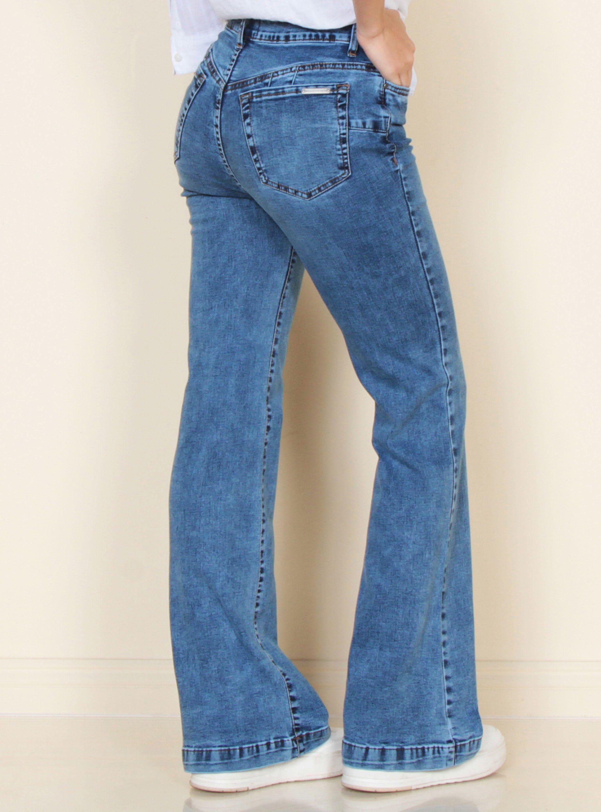 Jeans Flare Tiro Alto Push Up Tiro Alto Pretina 1 Botón-1