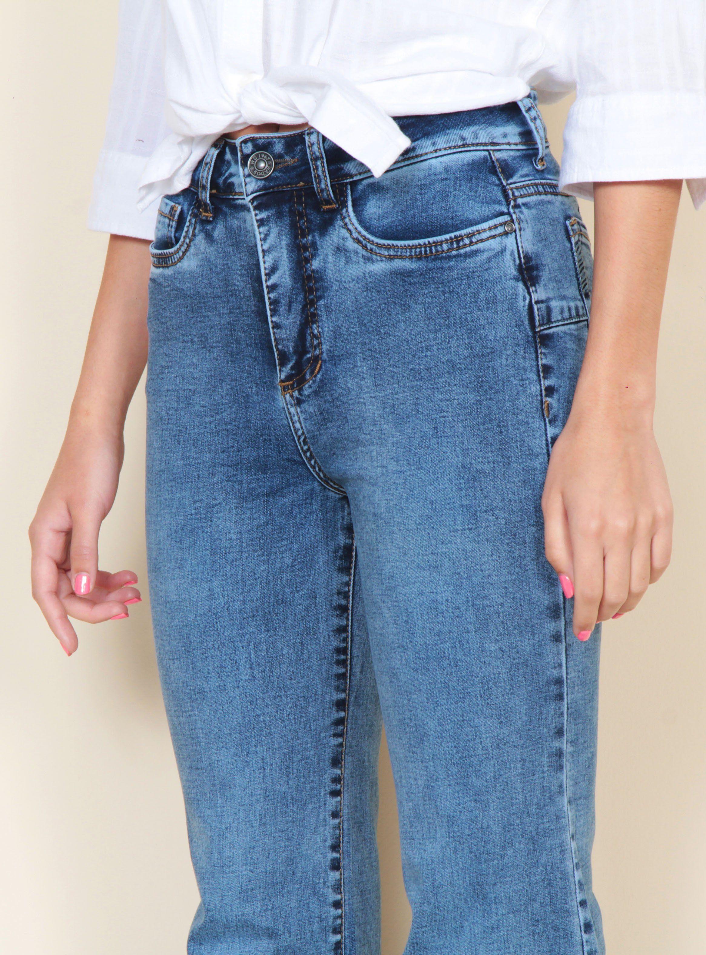 Jeans Flare Tiro Alto Push Up Tiro Alto Pretina 1 Botón-2