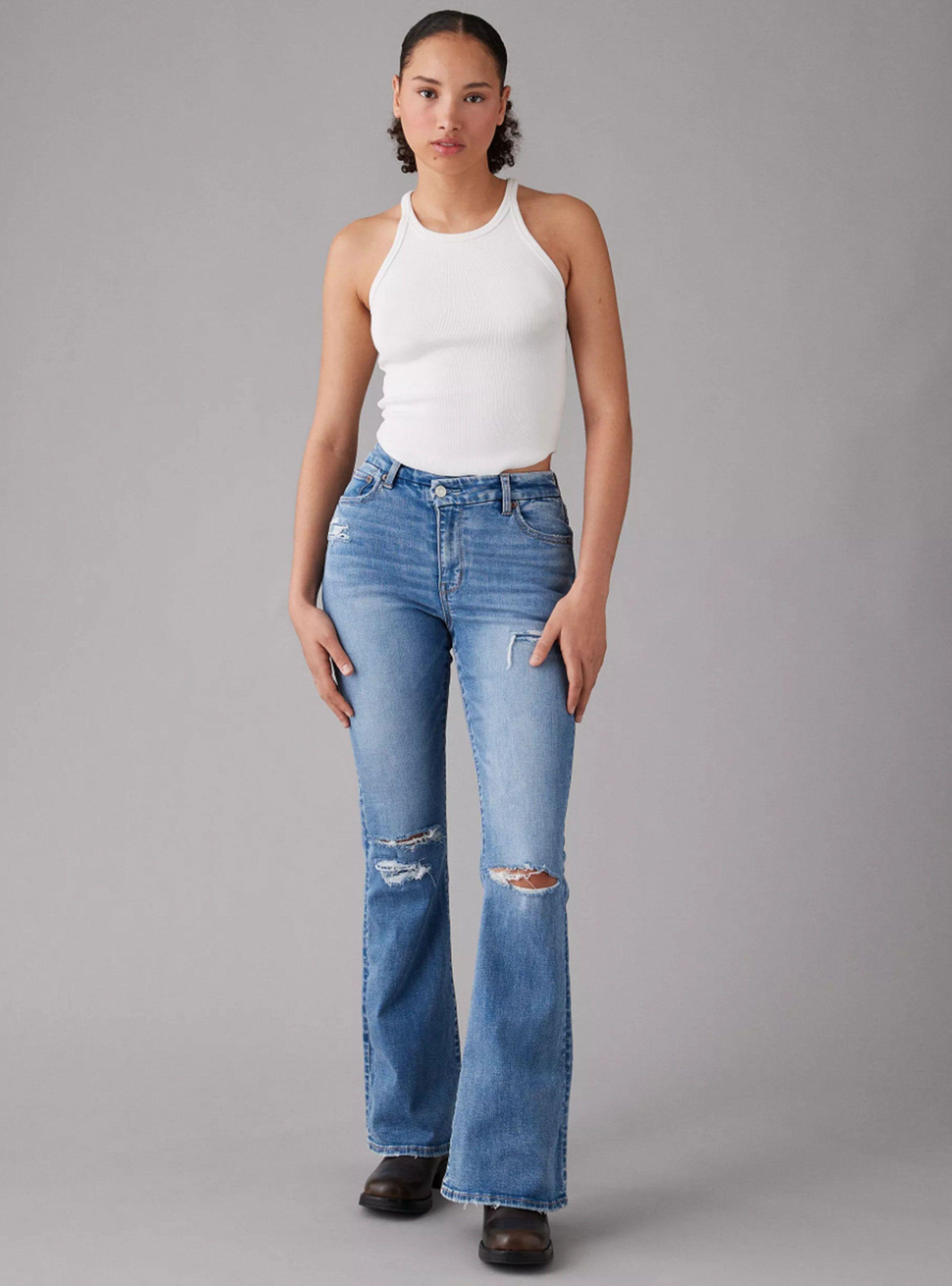 Jeans Ae Next Level Flare Curvy Tiro Alto Roturas-1