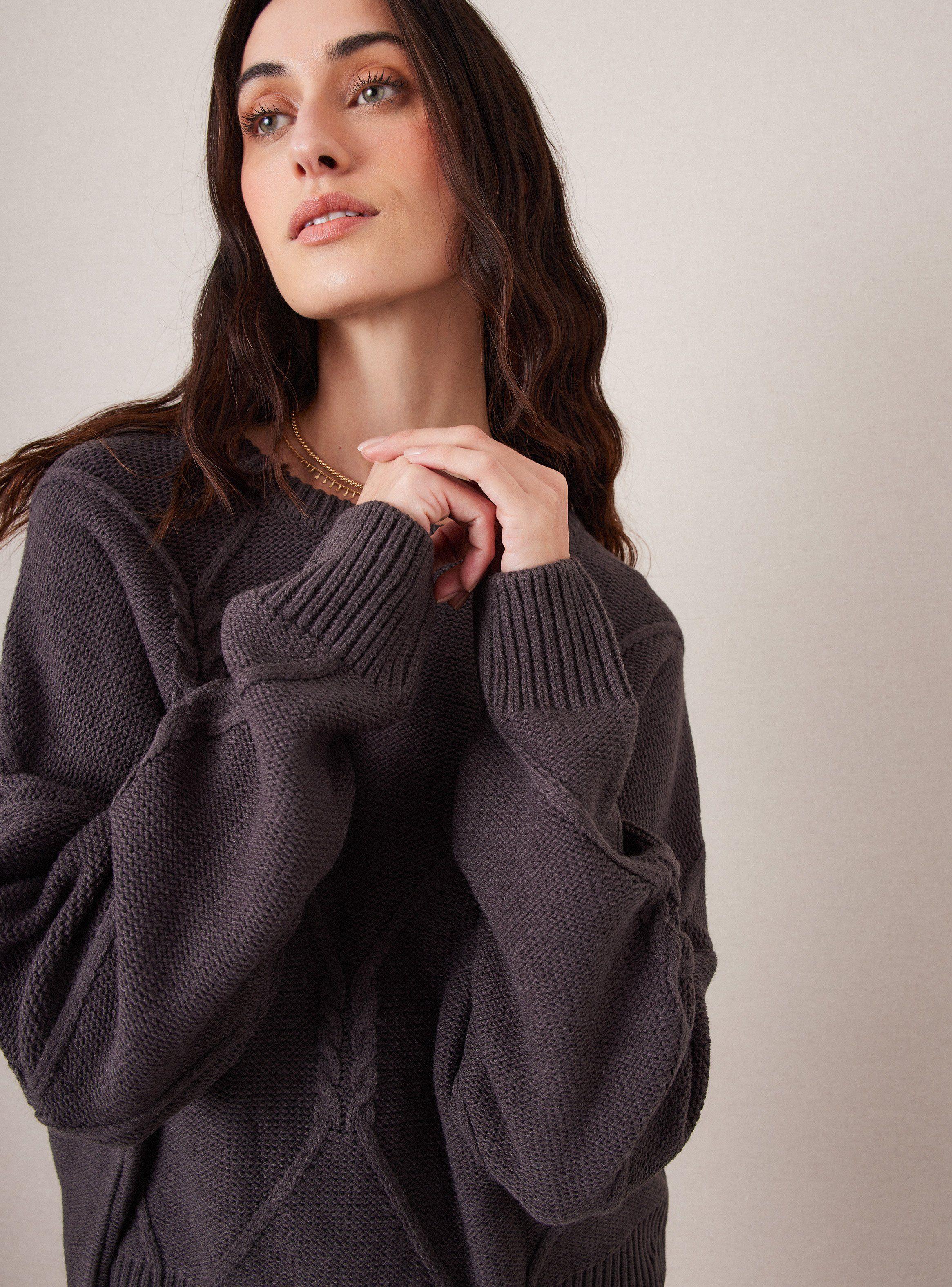 Sweater Trenzado con Abertura y Lazo en Espalda-2