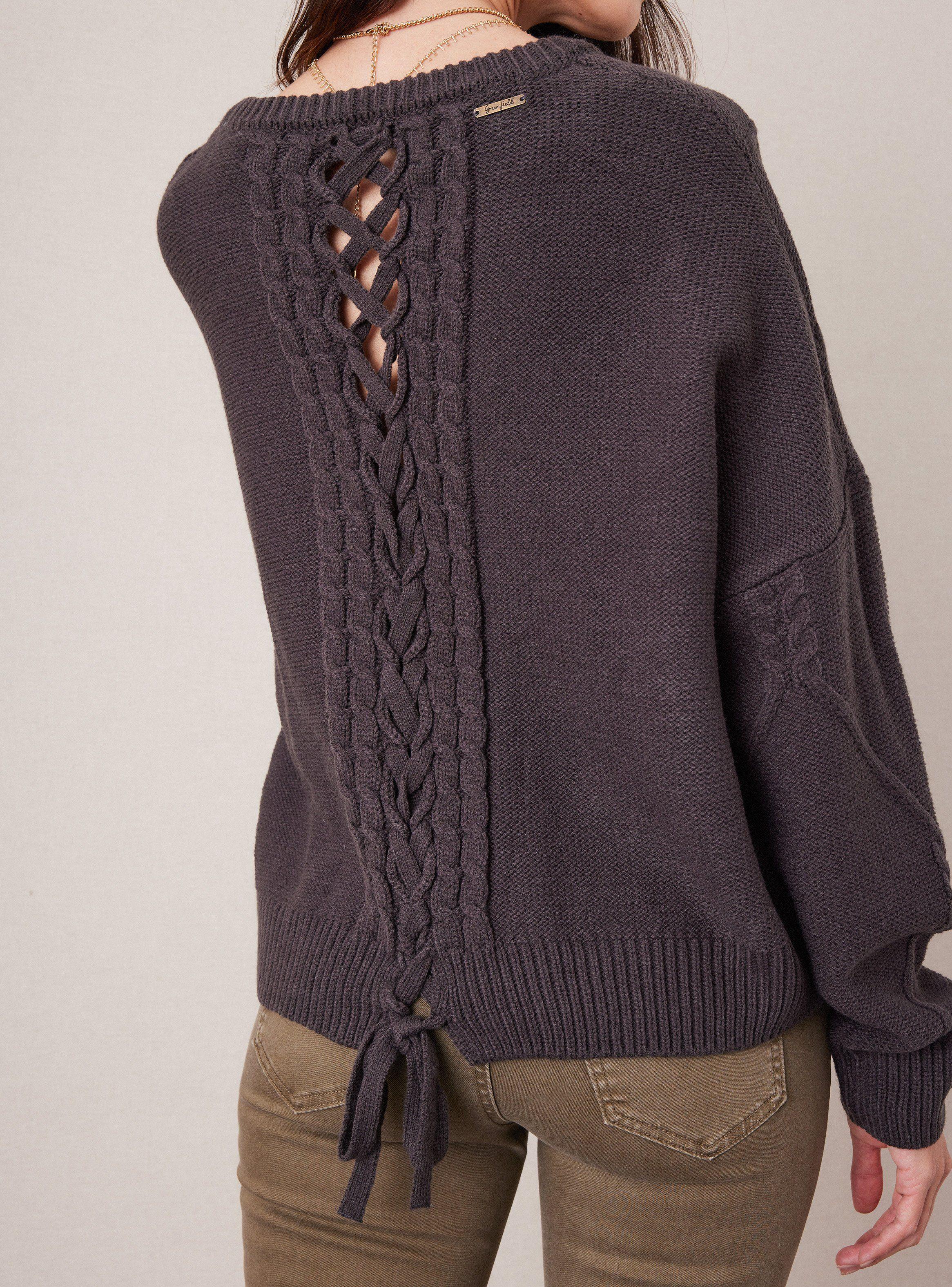 Sweater Trenzado con Abertura y Lazo en Espalda-3