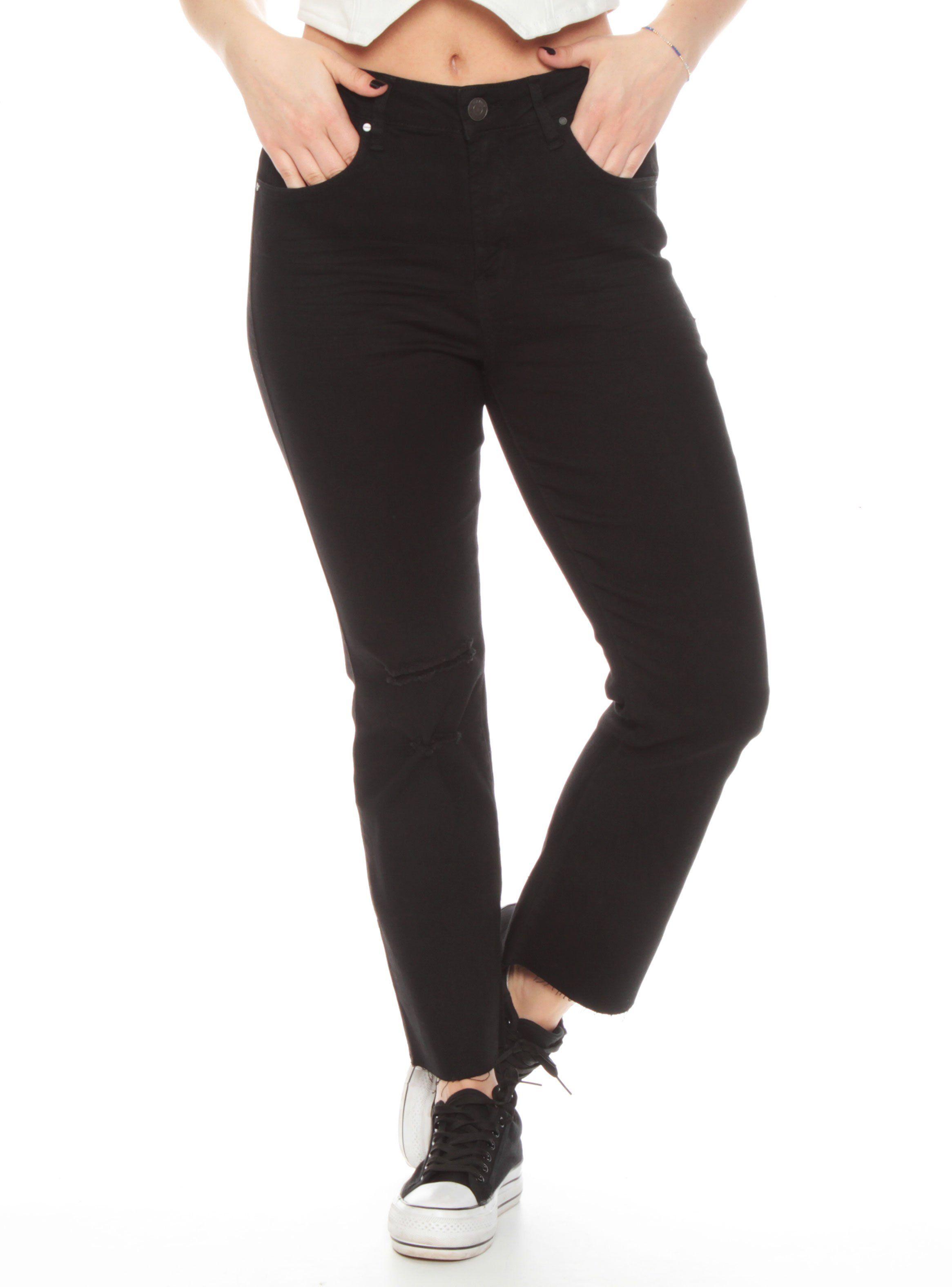 Jeans Básico Crop Tiro Alto Flare Rotura Rodilla-0