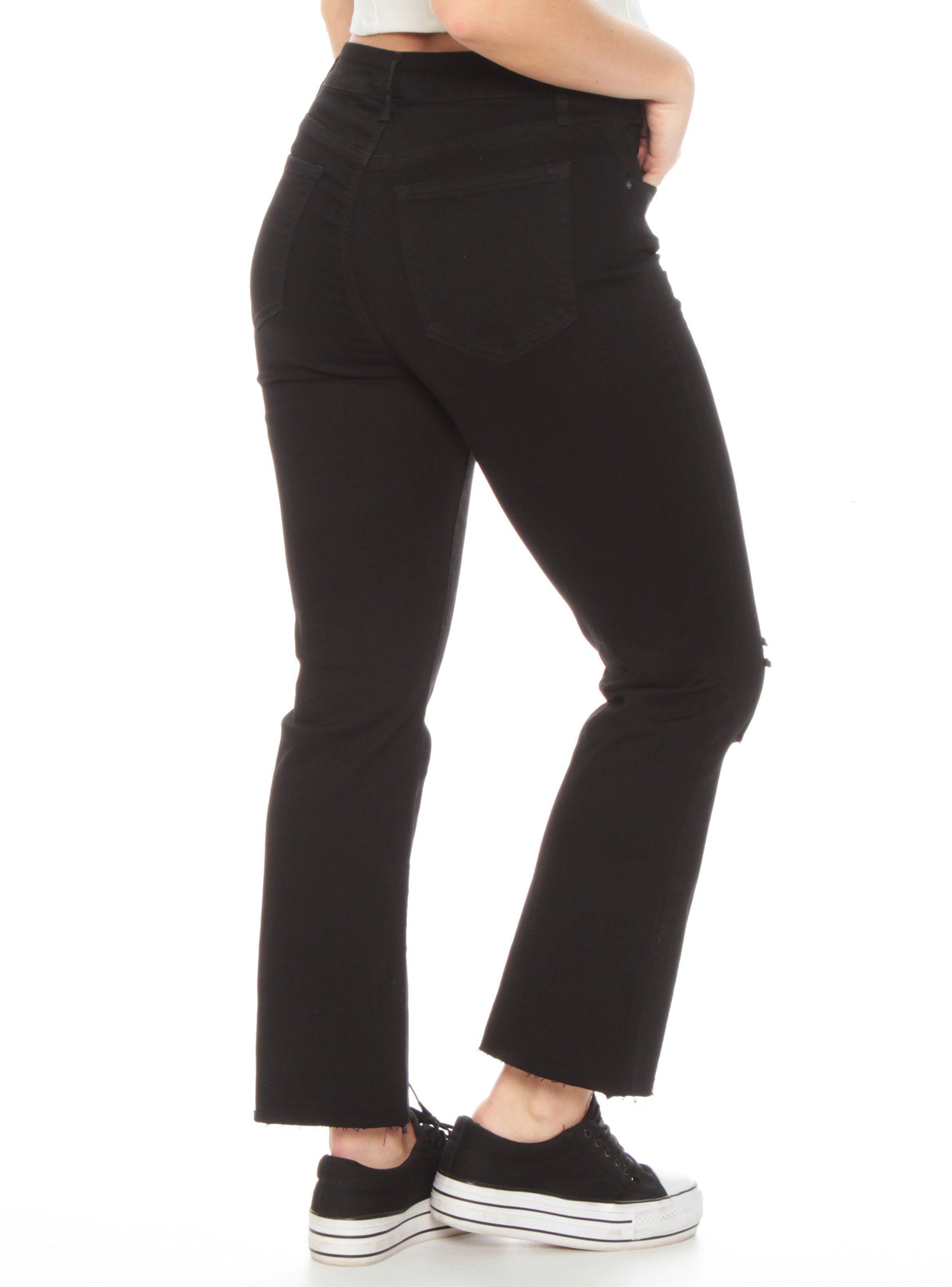 Jeans Básico Crop Tiro Alto Flare Rotura Rodilla-1