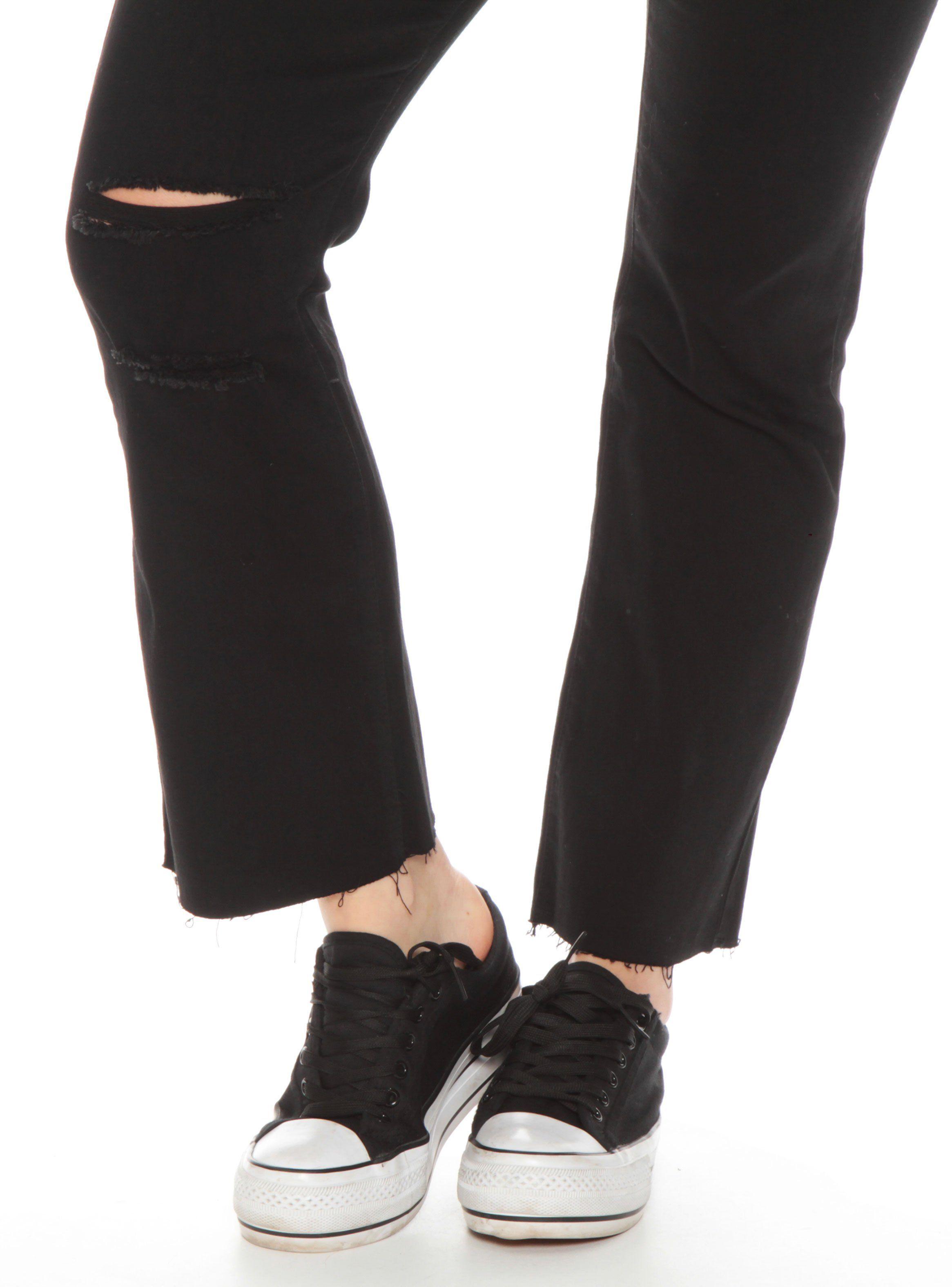 Jeans Básico Crop Tiro Alto Flare Rotura Rodilla-2