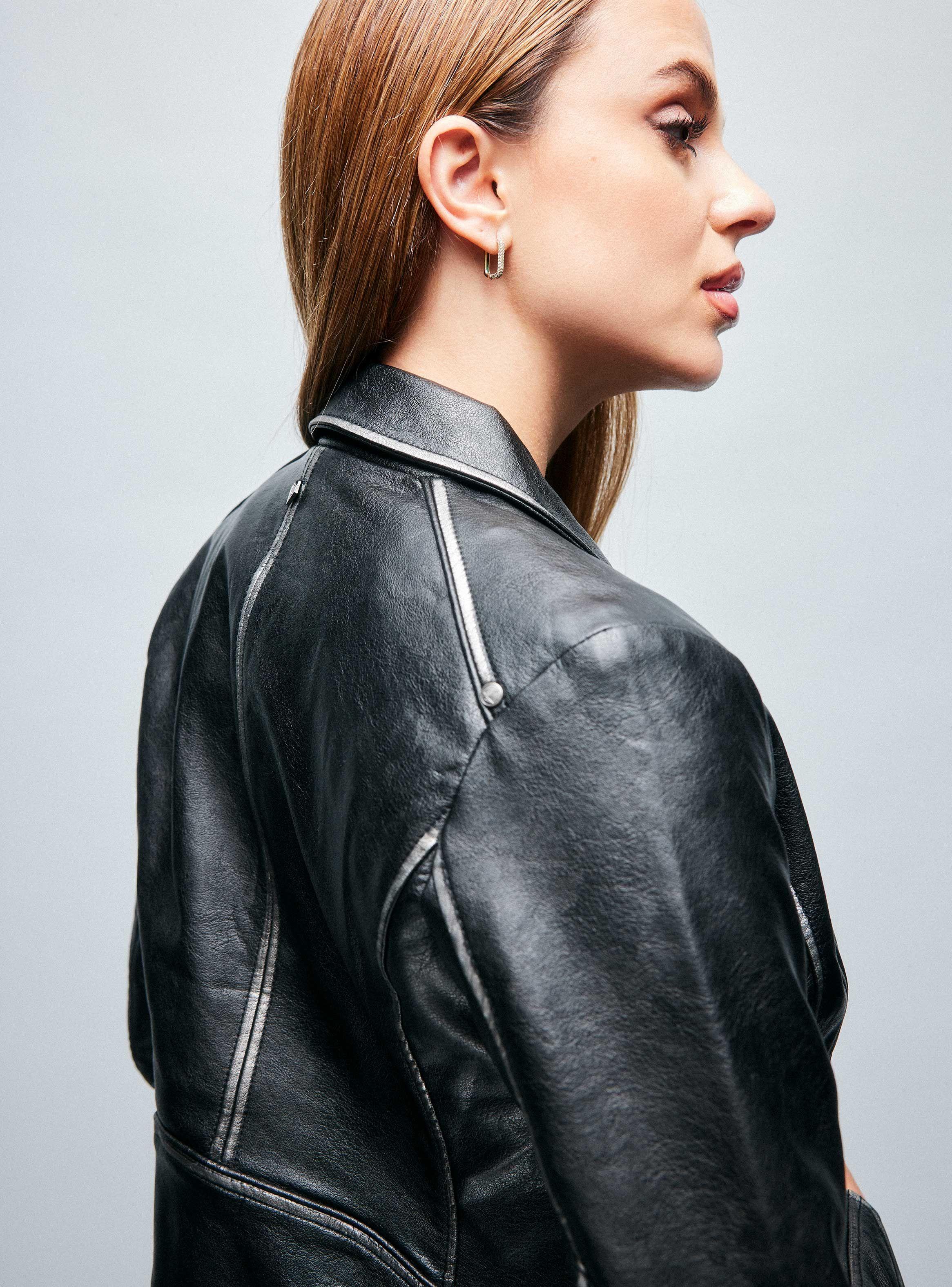 Chaqueta Biker Cierre Cruzado Metalizada Lavada-3